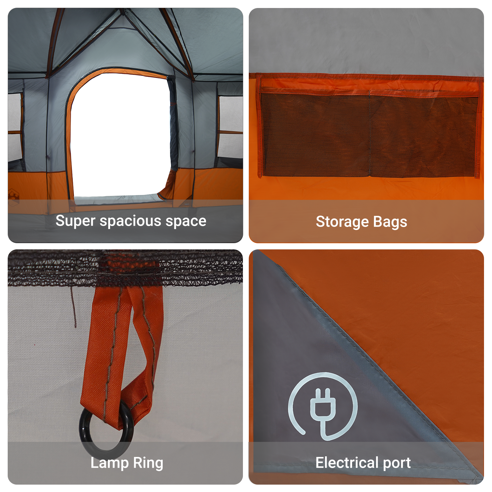 Camping Tent with Windows Grey and Orange 12-Person Waterproof - Image 9