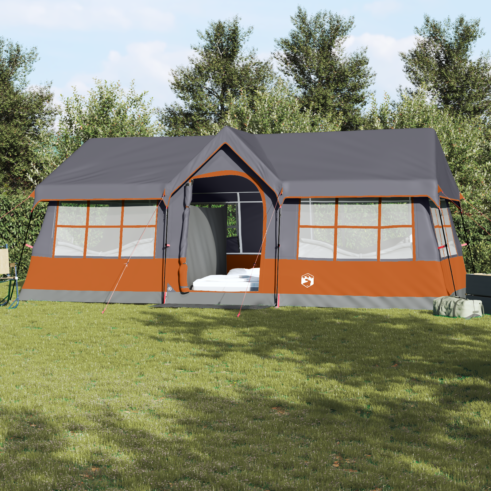 Camping Tent with Windows Grey and Orange 12-Person Waterproof