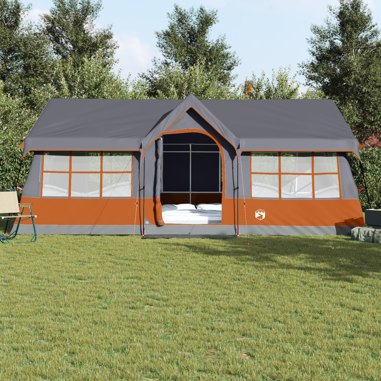 Camping Tent with Windows Grey and Orange 12-Person Waterproof - Image 4