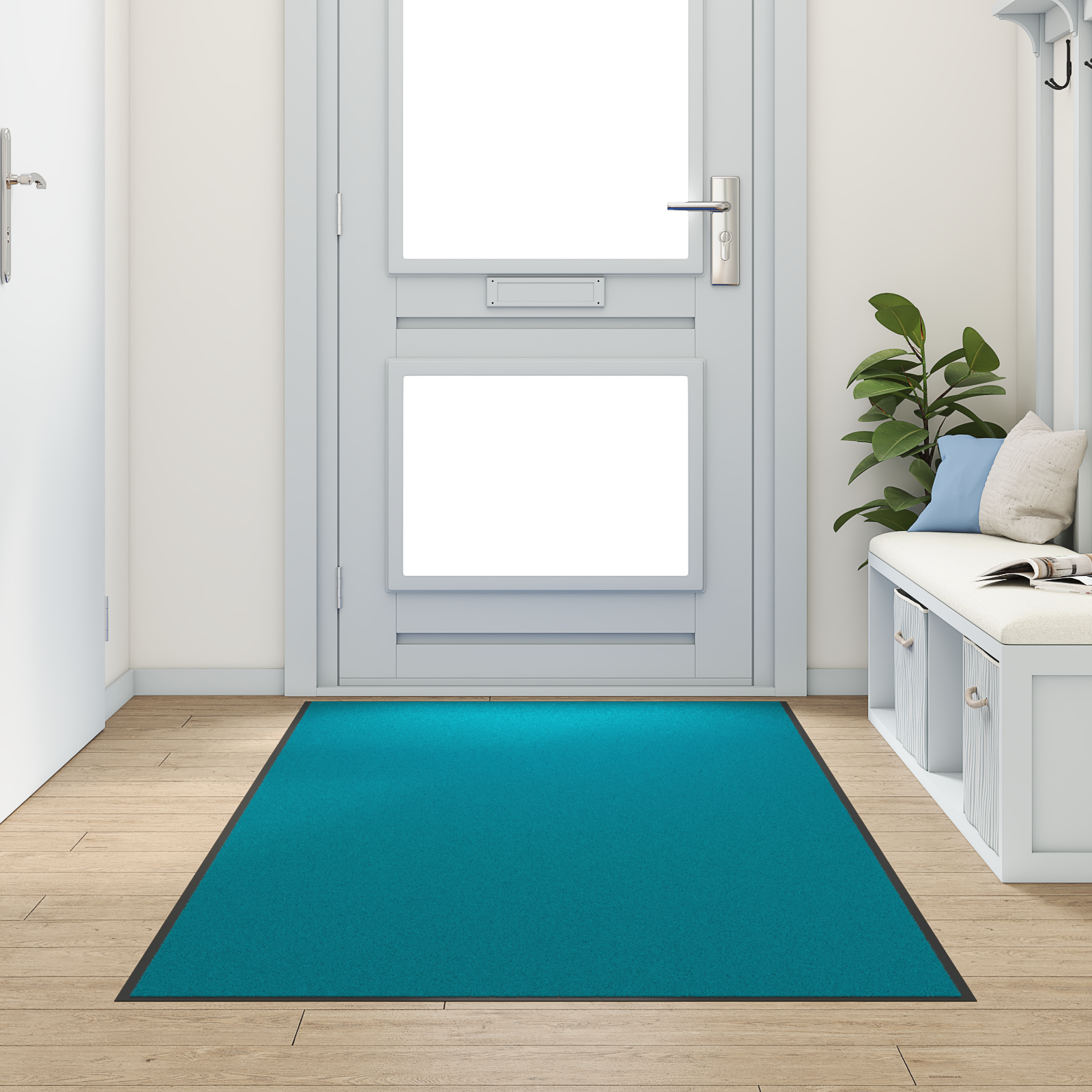 Deurmat wasbaar 120×250 cm cyaan