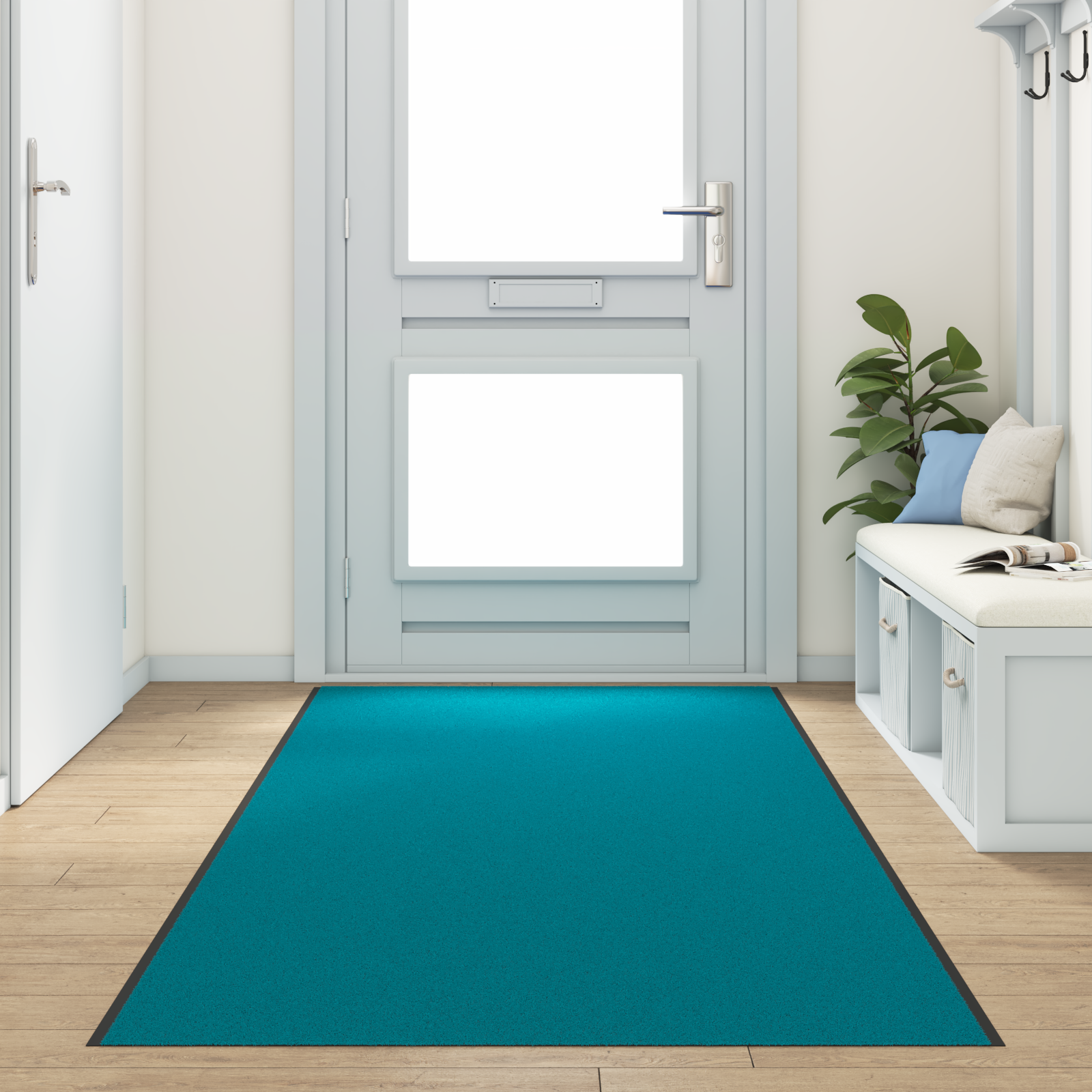 Washable Doormat in Cyan, 120x400 cm