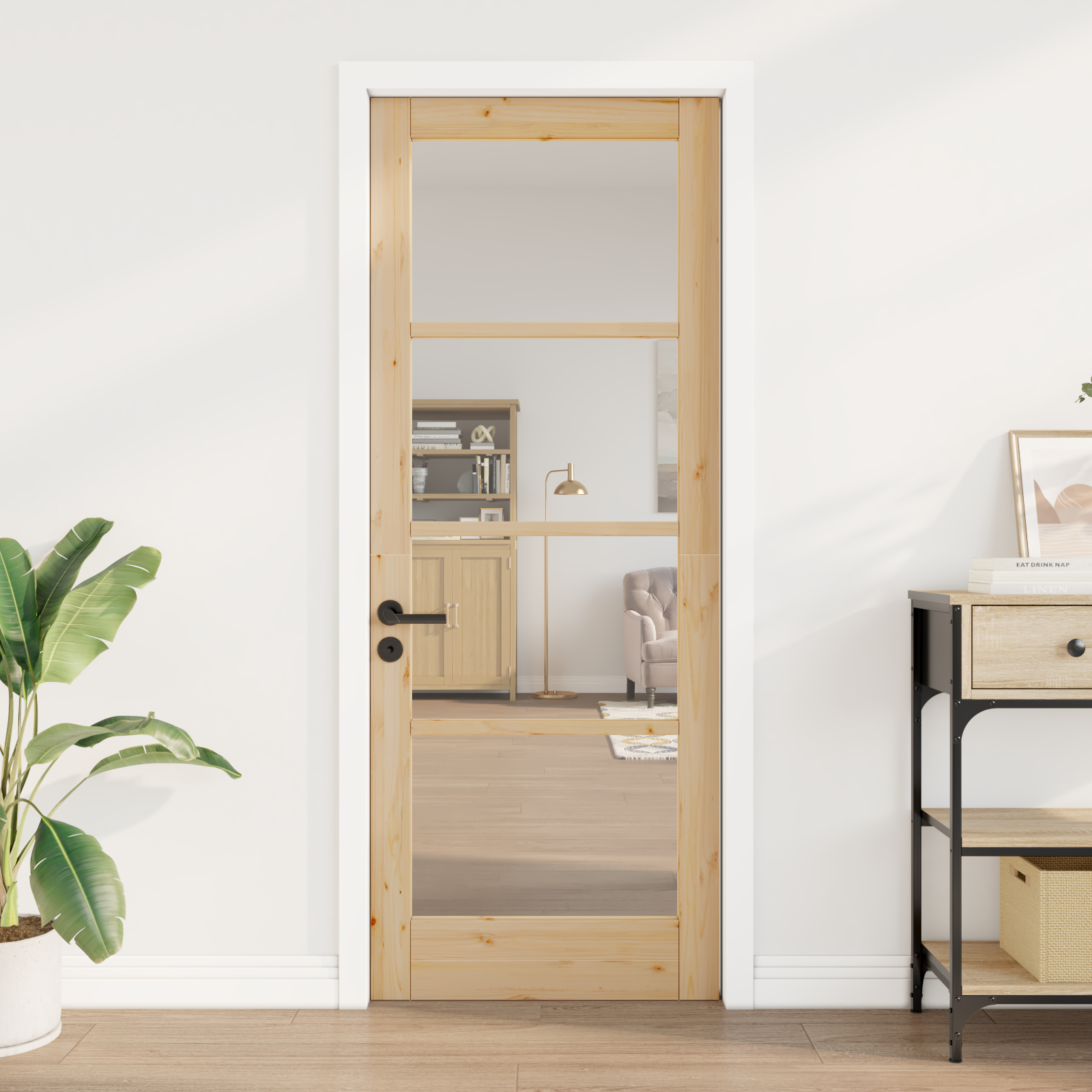 Interior Door with Glass "ORKDAL" 78x202x4 cm Solid Wood Pine - Image 3
