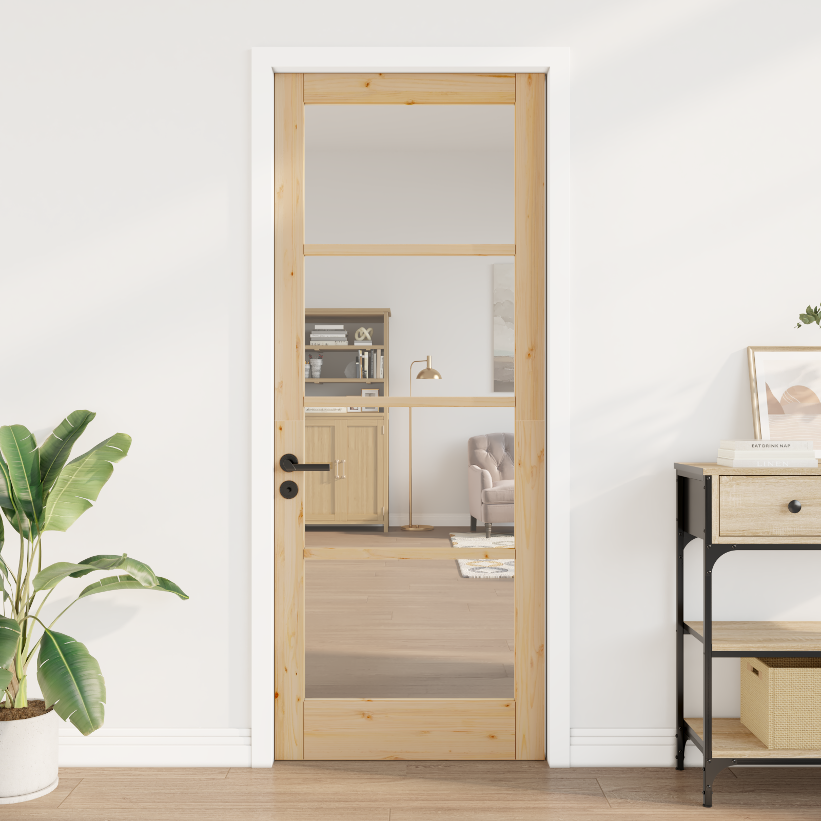 Interior Door with Glass "ORKDAL" 83x211x4 cm Solid Wood Pine - Image 3