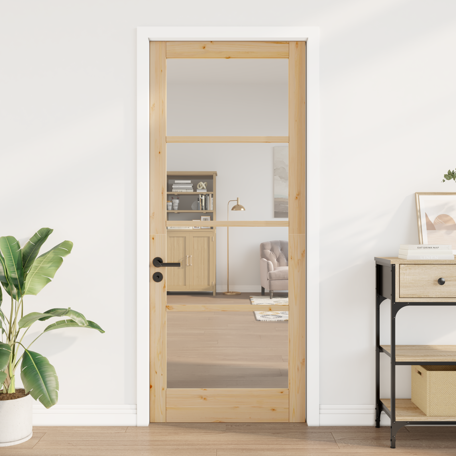 Interior Door with Glass "ORKDAL" 86x211x4 cm Solid Wood Pine - Image 4