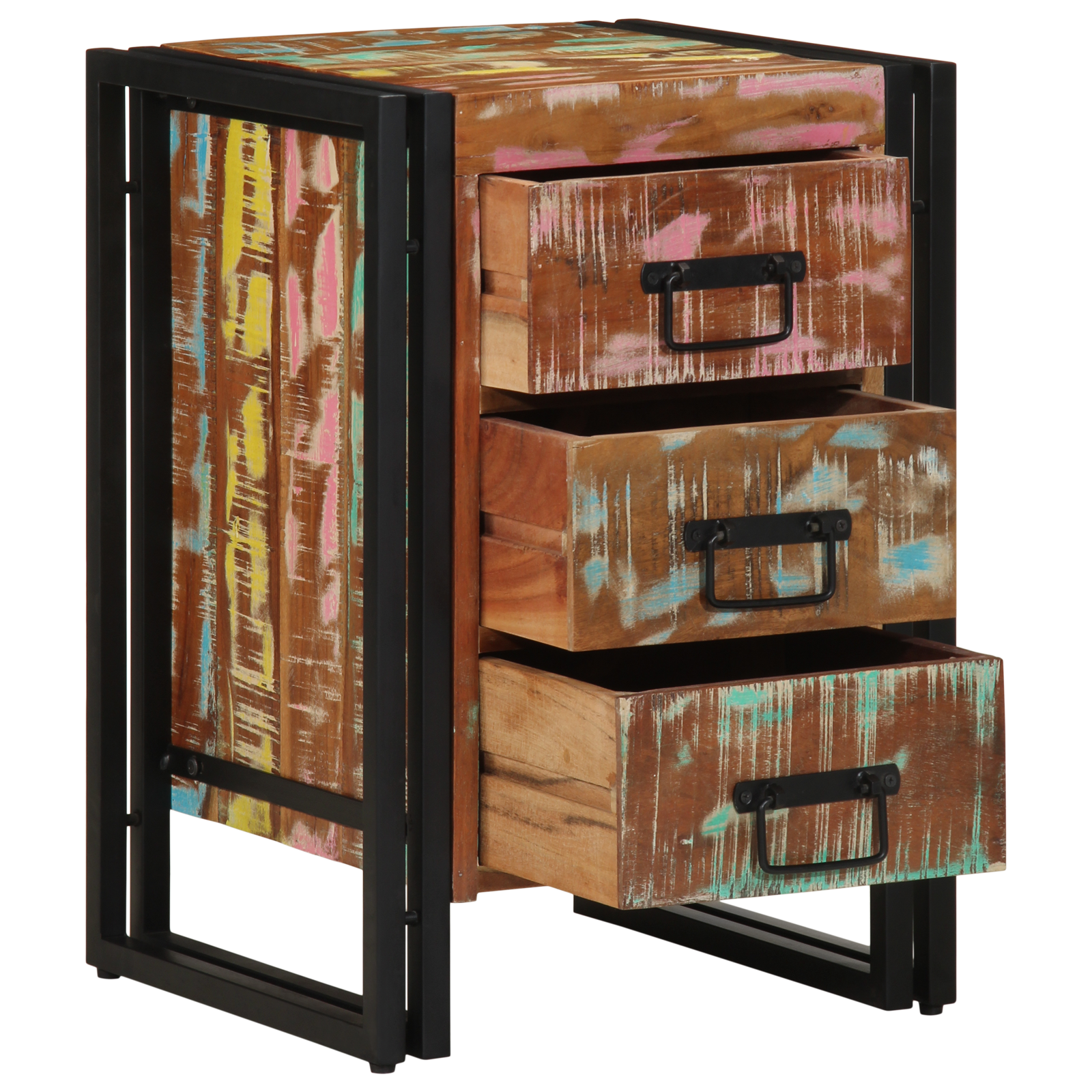 Bedside Cabinet - Multicolour, 40x35x50 cm, Solid Wood, Reclaimed