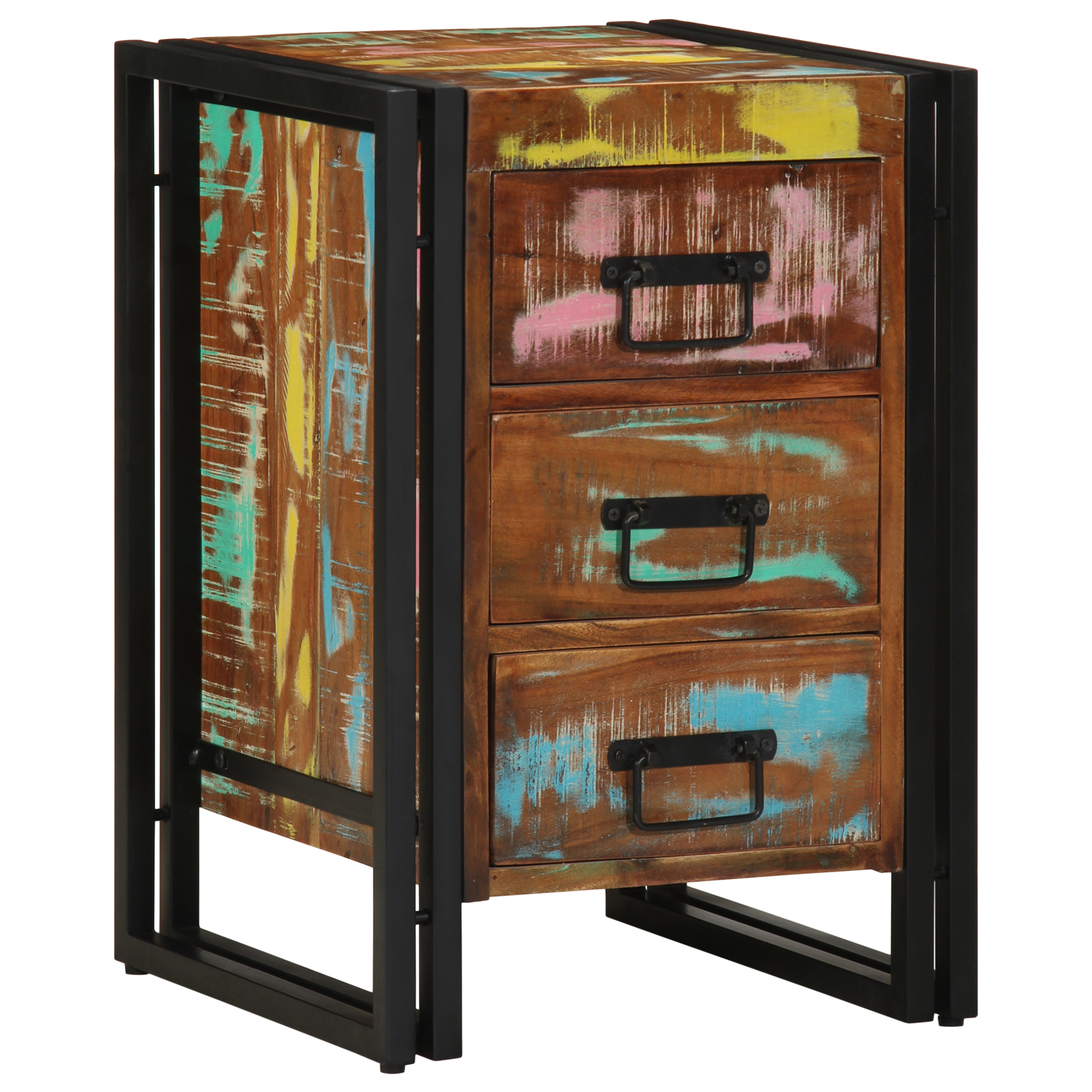 Bedside Cabinet - Multicolour, 40x35x50 cm, Solid Wood, Reclaimed - Image 2