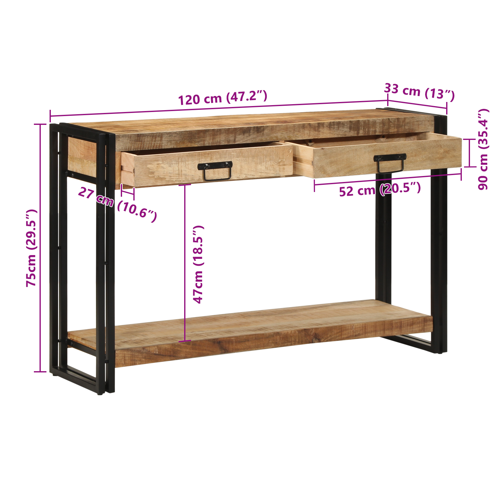 Console Table 120x33x75 cm Solid Rough Wood Mango - Image 11