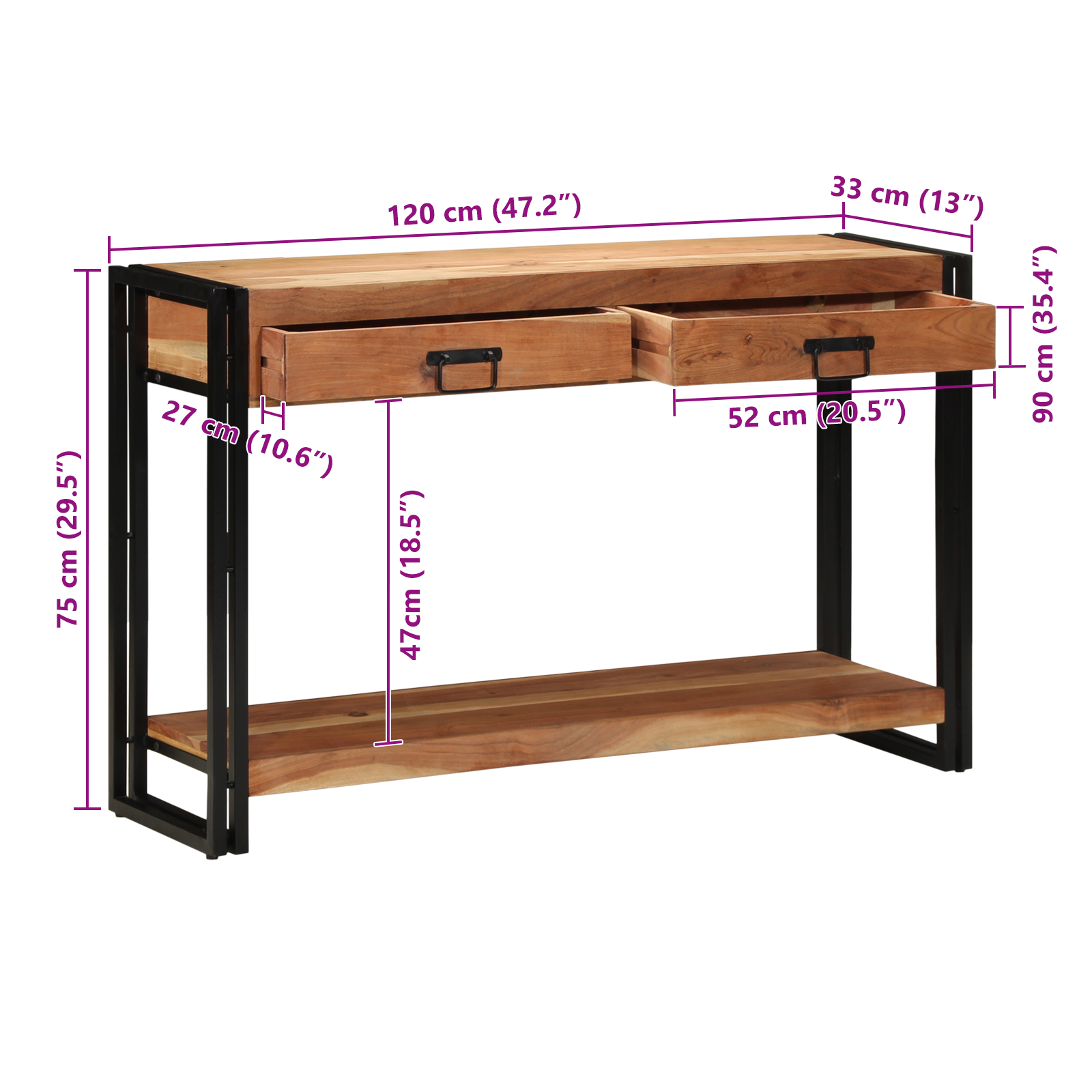 Console Table 120x33x75 cm Solid Wood Acacia - Image 11