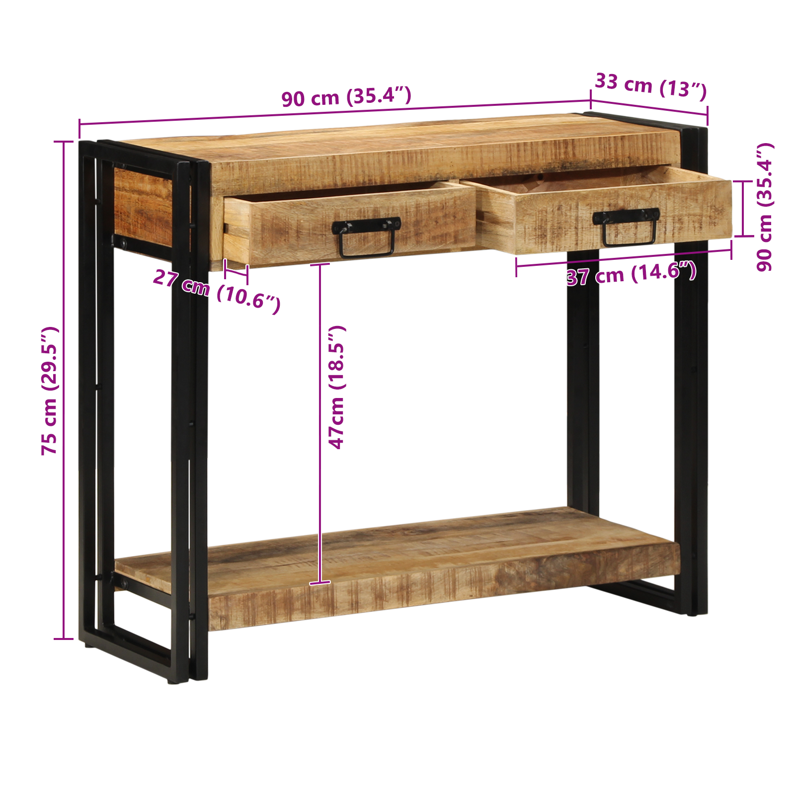 Console Table 90x33x75 cm Solid Rough Wood Mango - Image 10