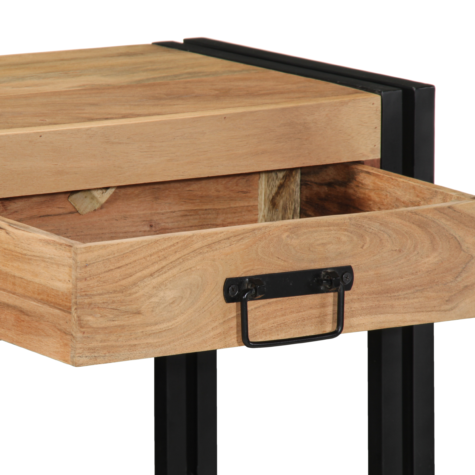 Console Table Black 90x33x75 cm Solid Acacia Wood and Metal - Image 9