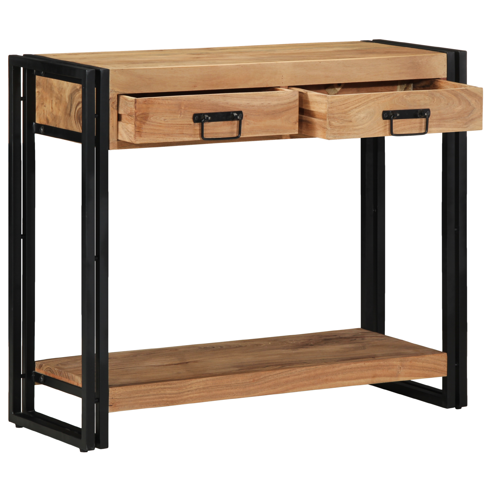 Console Table Black 90x33x75 cm Solid Acacia Wood and Metal - Image 2
