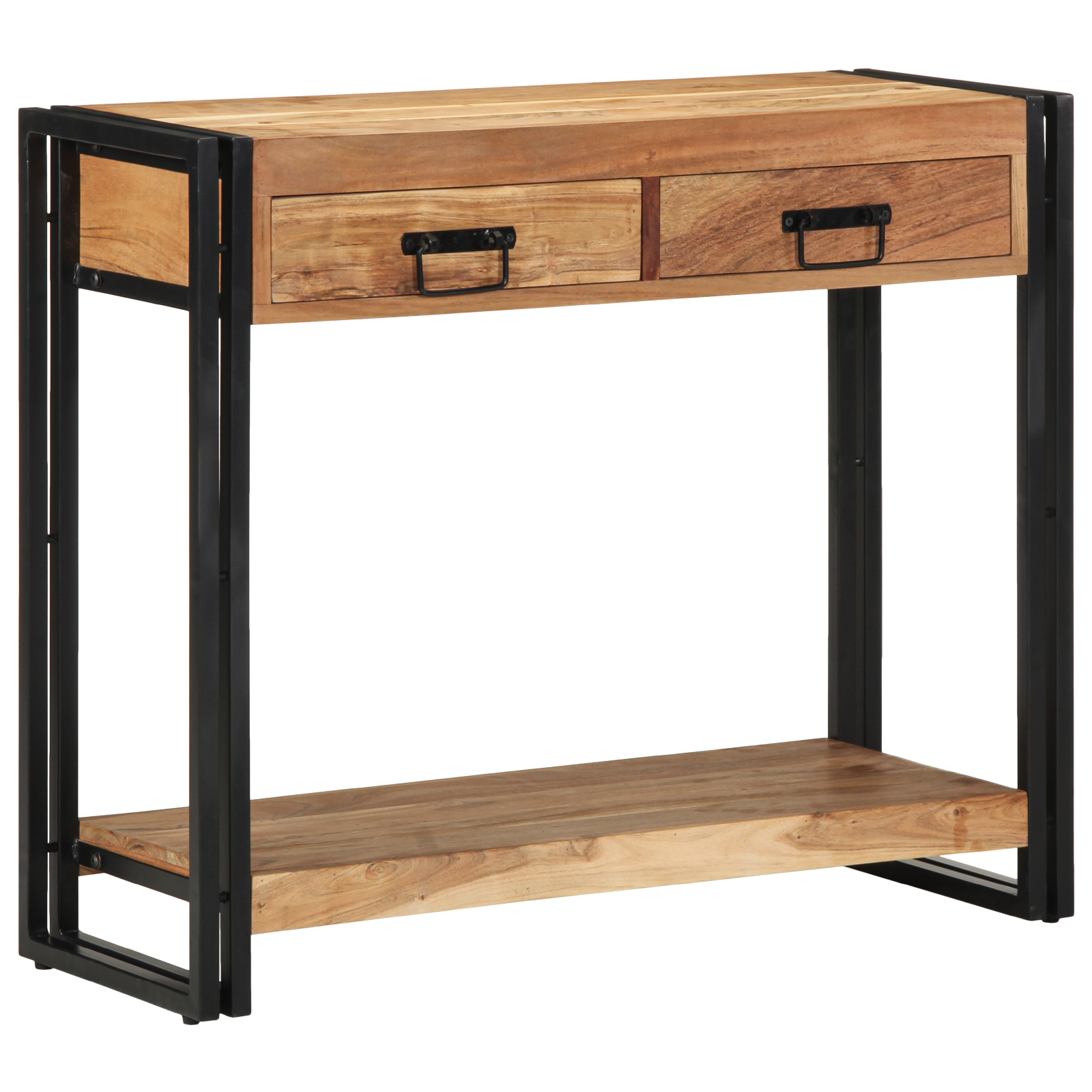 Console Table Black 90x33x75 cm Solid Acacia Wood and Metal - Image 3