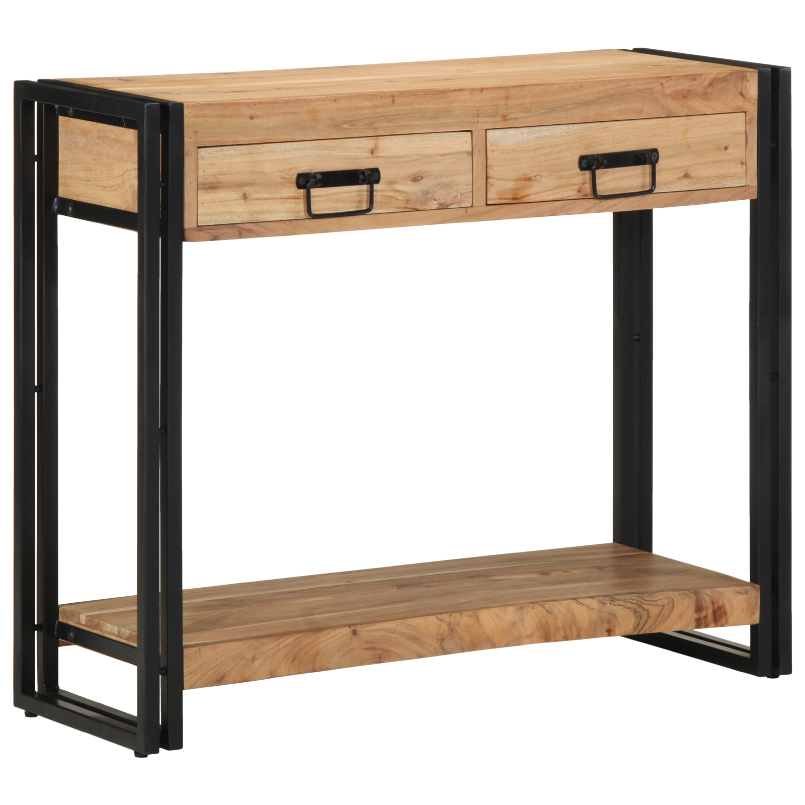 Console Table Black 90x33x75 cm Solid Acacia Wood and Metal - Image 4