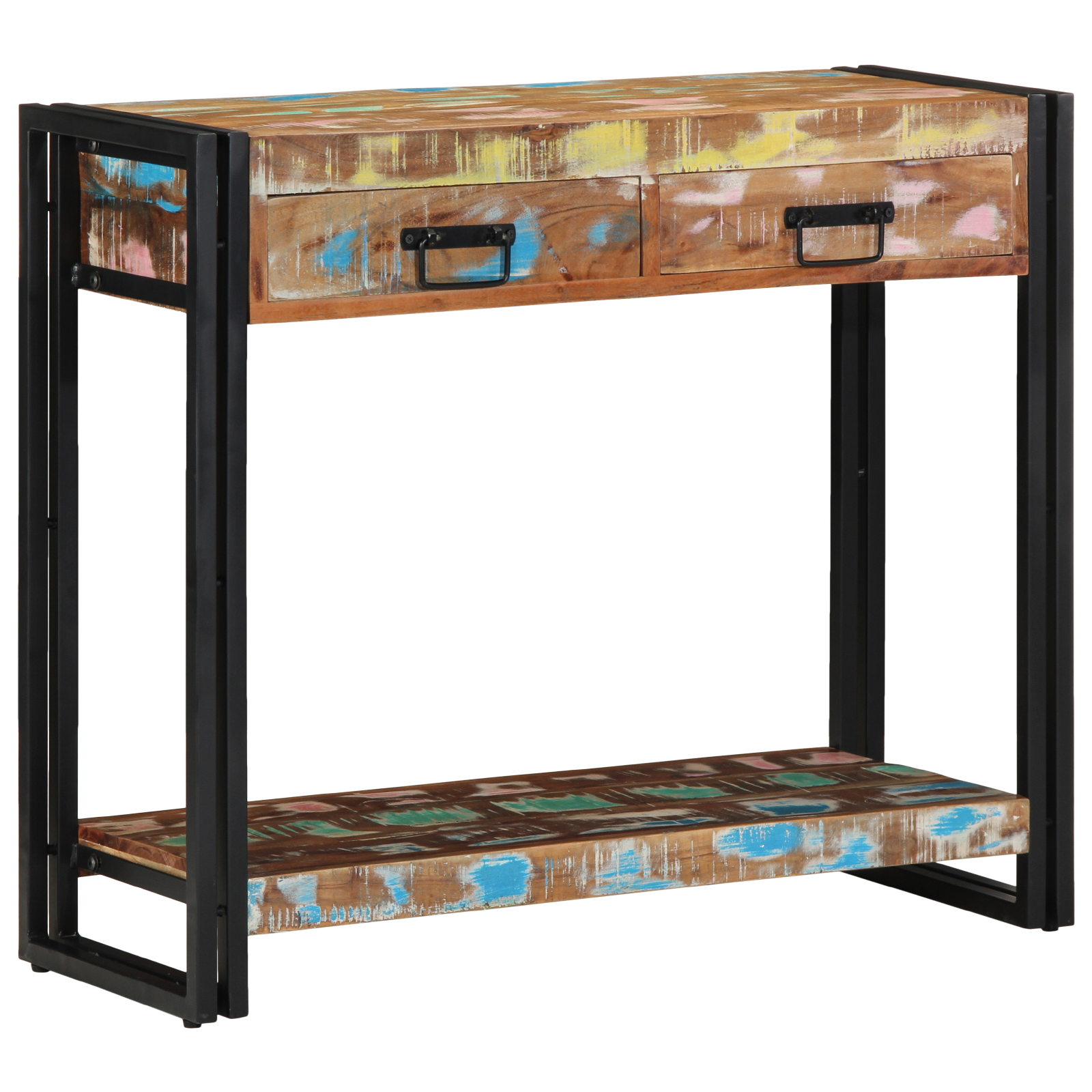 Console Table Multicolour Solid Reclaimed Wood and Metal
