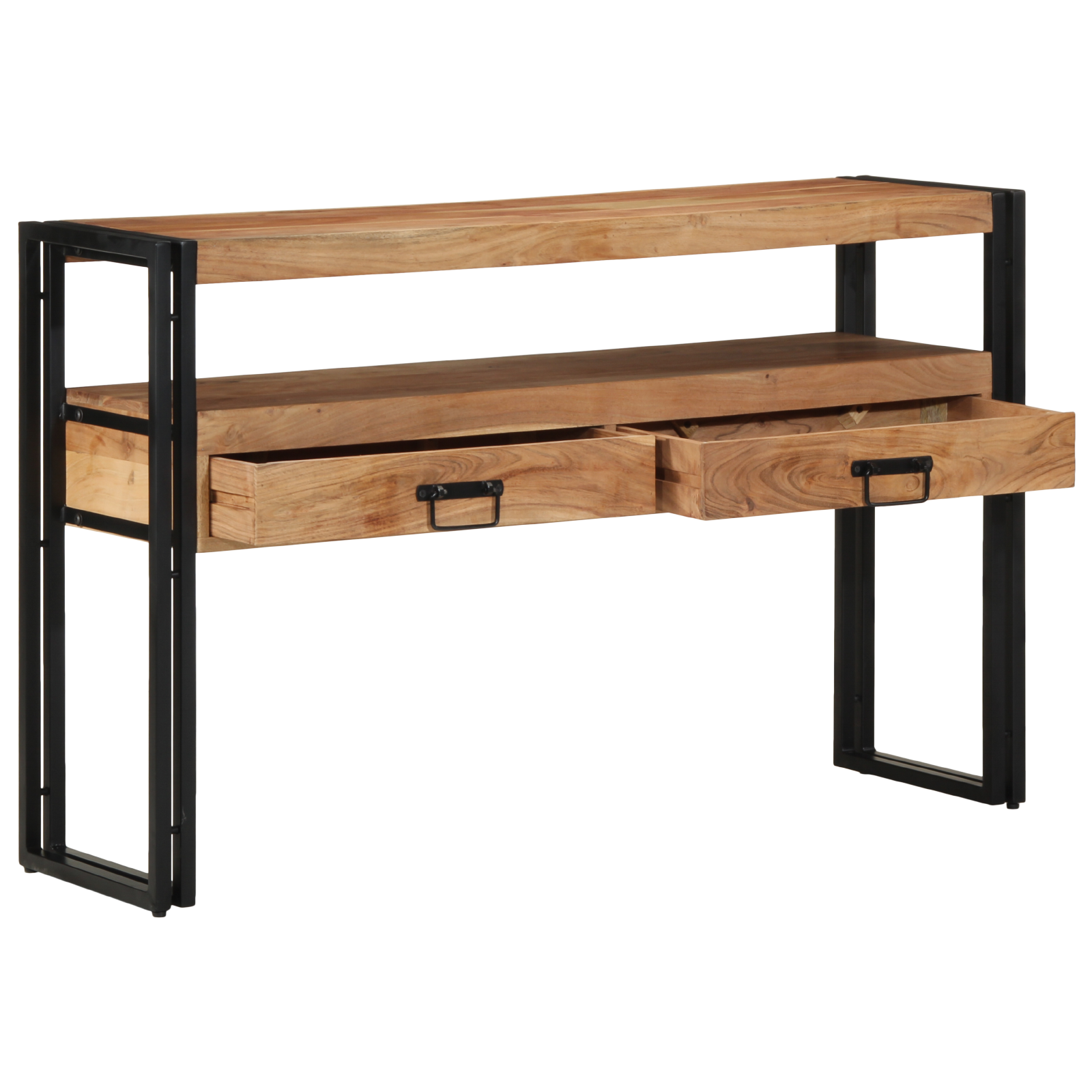 End Tables Black 120x33x75 cm Solid Acacia Wood and Metal - Image 2