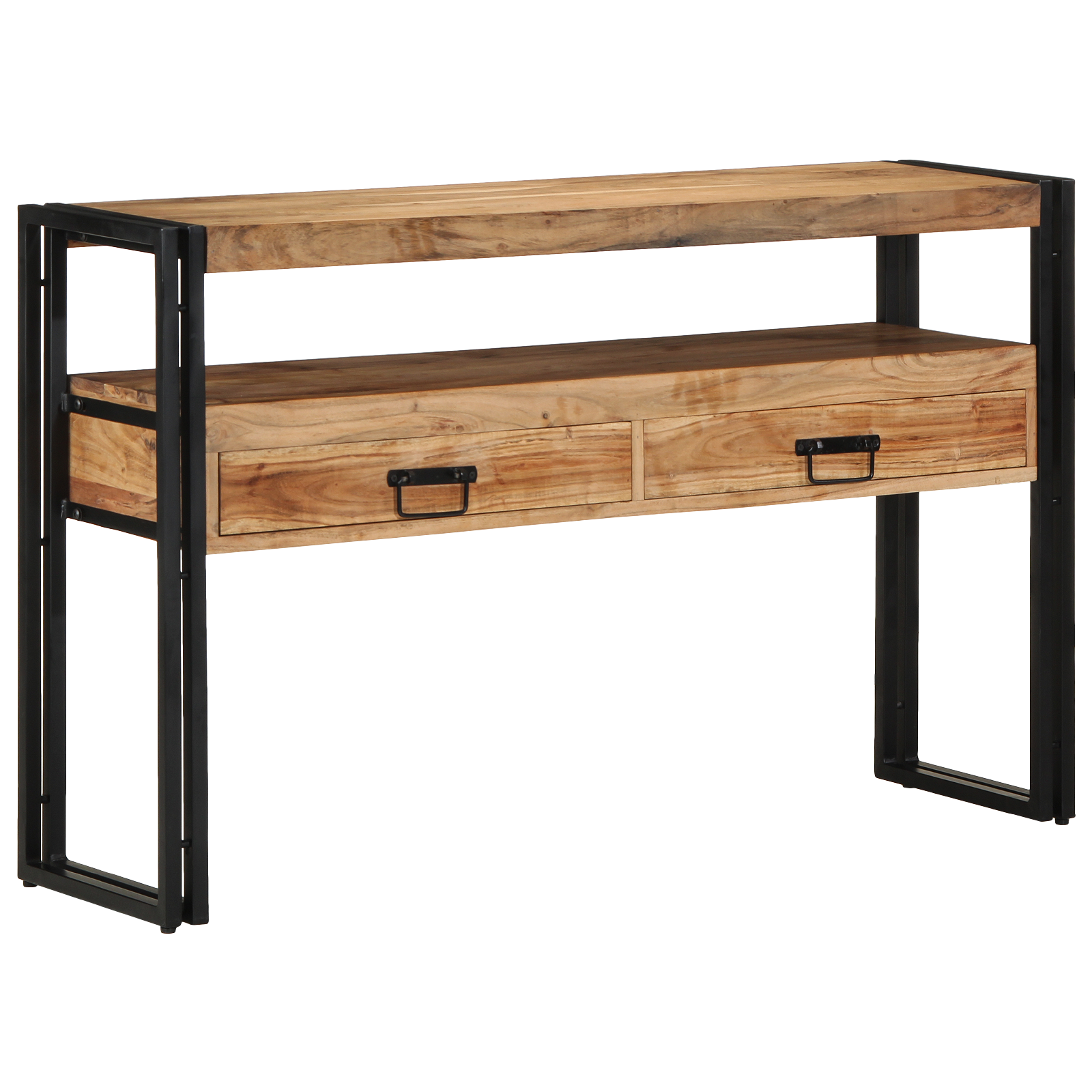 End Tables Black 120x33x75 cm Solid Acacia Wood and Metal - Image 3