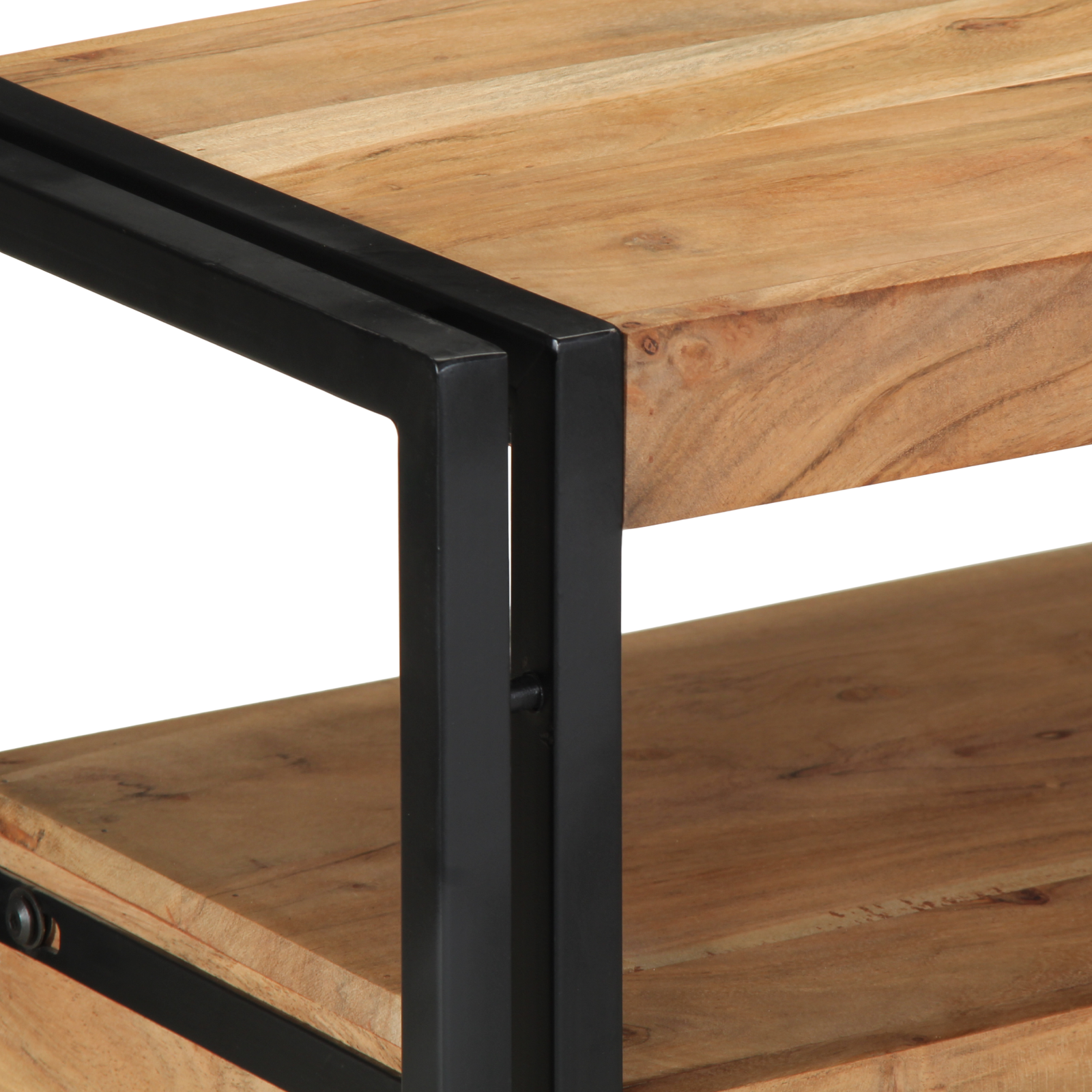 Console Table Black 90x33x75 cm Solid Acacia Wood and Metal - Image 8