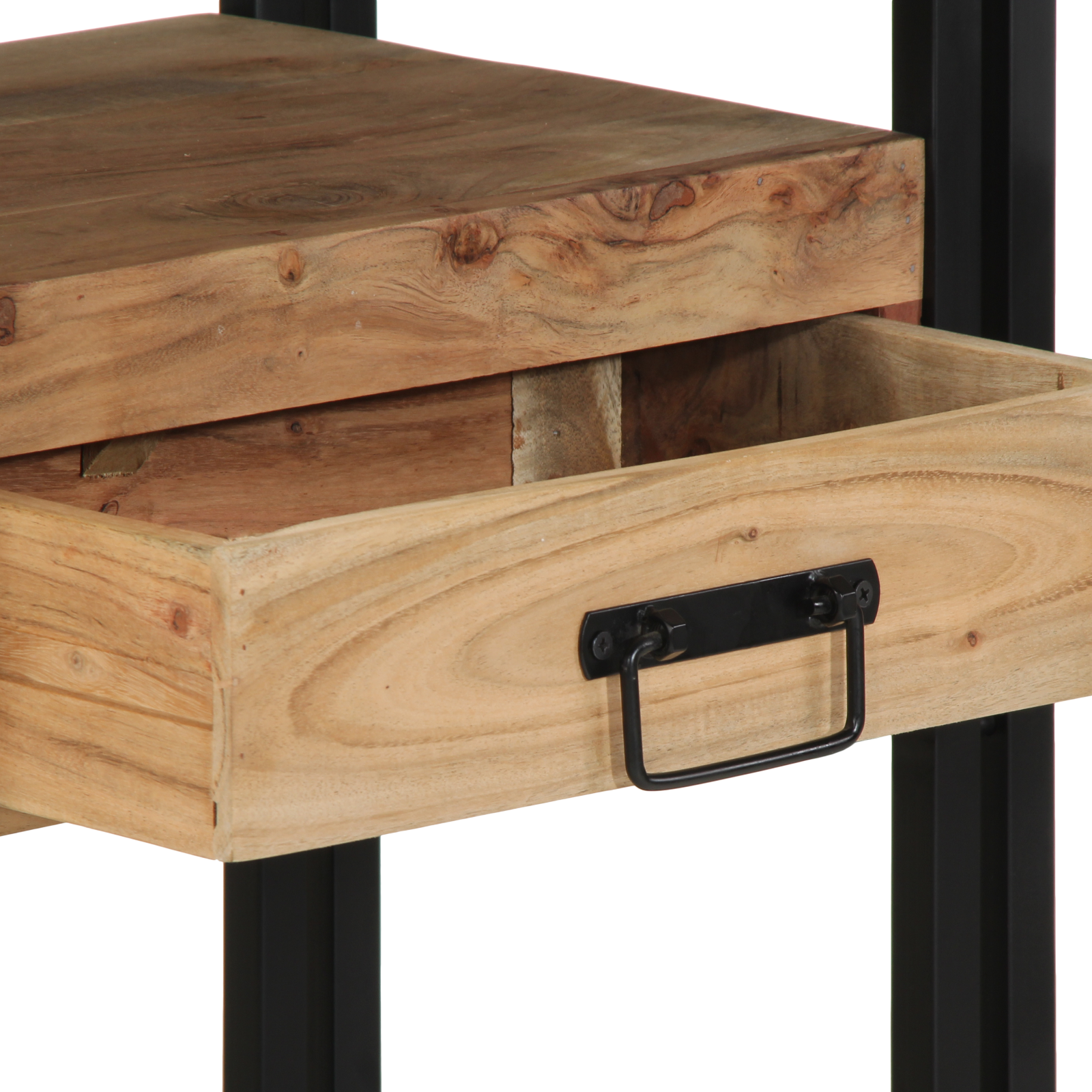 Console Table Black 90x33x75 cm Solid Acacia Wood and Metal - Image 9