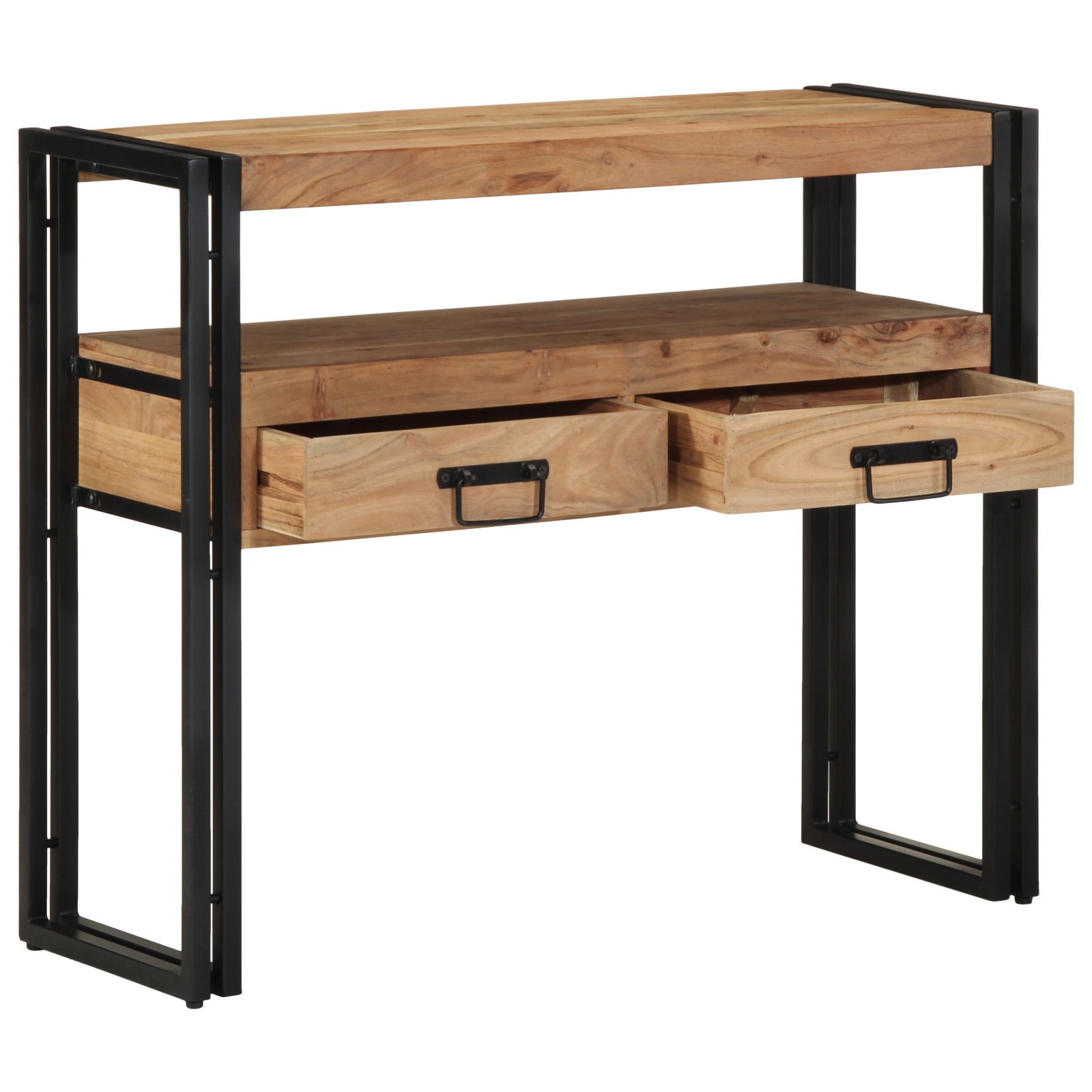 Console Table Black 90x33x75 cm Solid Acacia Wood and Metal - Image 2
