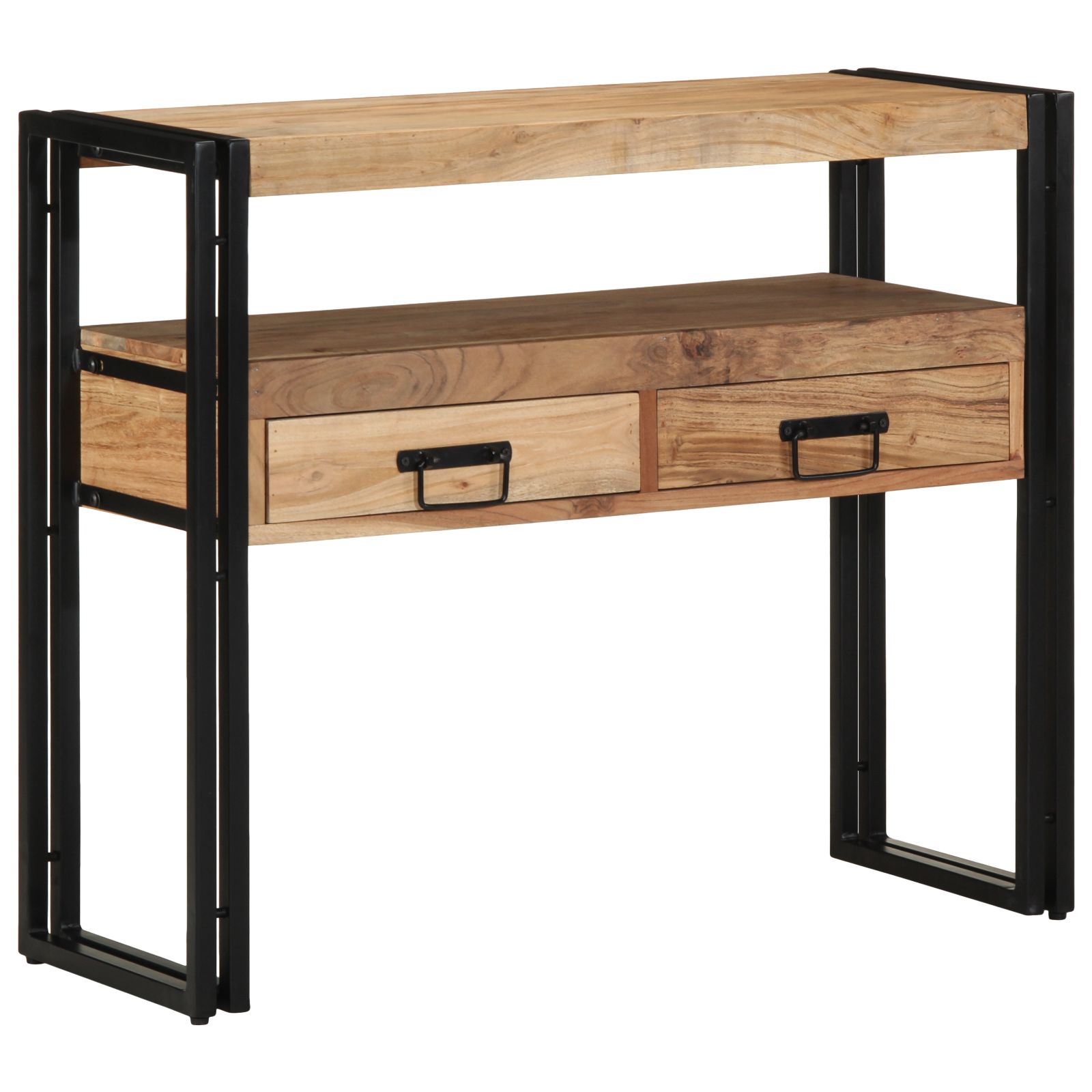 Console Table Black 90x33x75 cm Solid Acacia Wood and Metal - Image 3