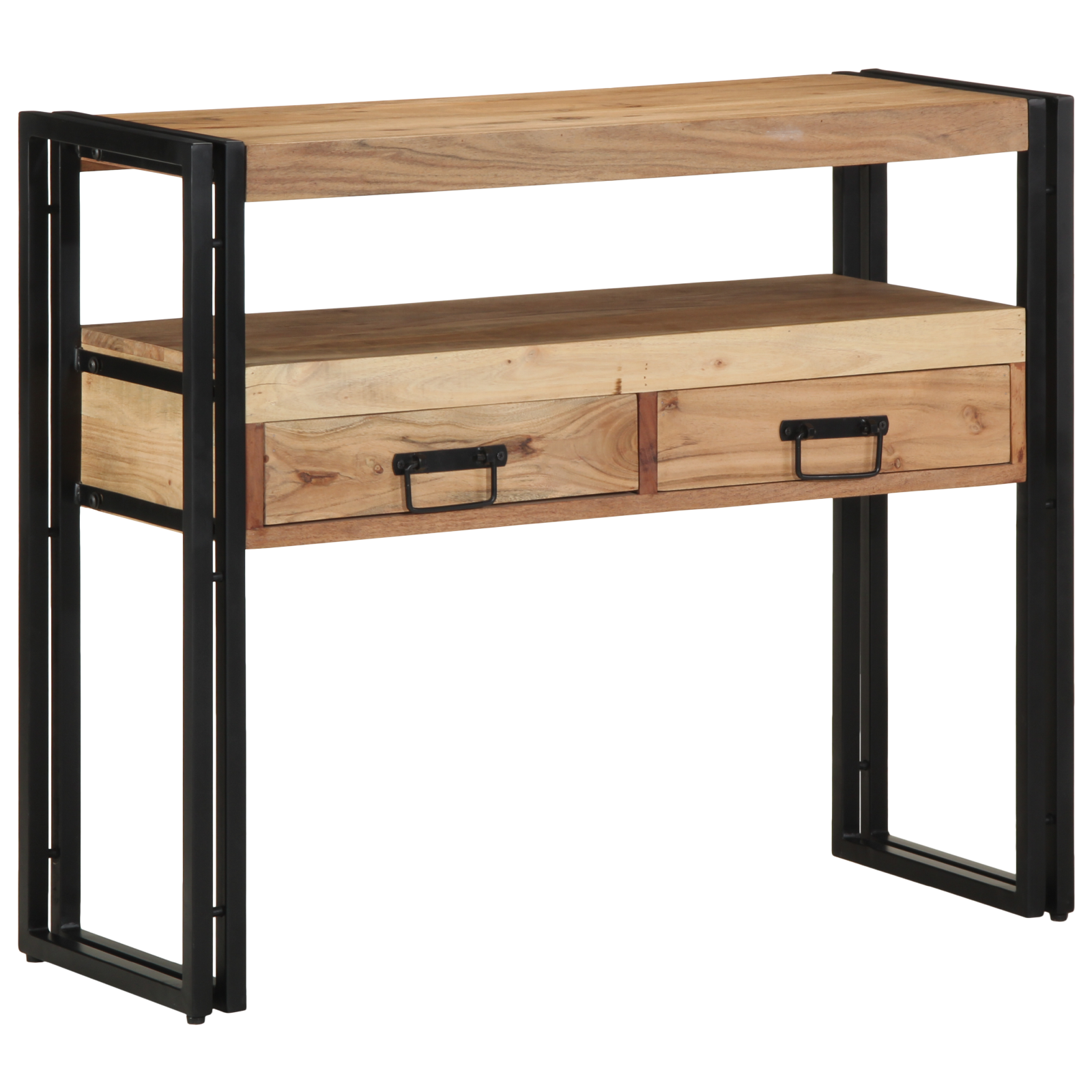 Console Table Black 90x33x75 cm Solid Acacia Wood and Metal - Image 4