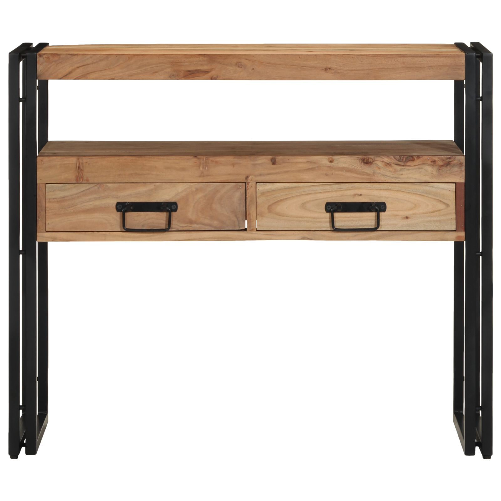 Console Table Black 90x33x75 cm Solid Acacia Wood and Metal - Image 5