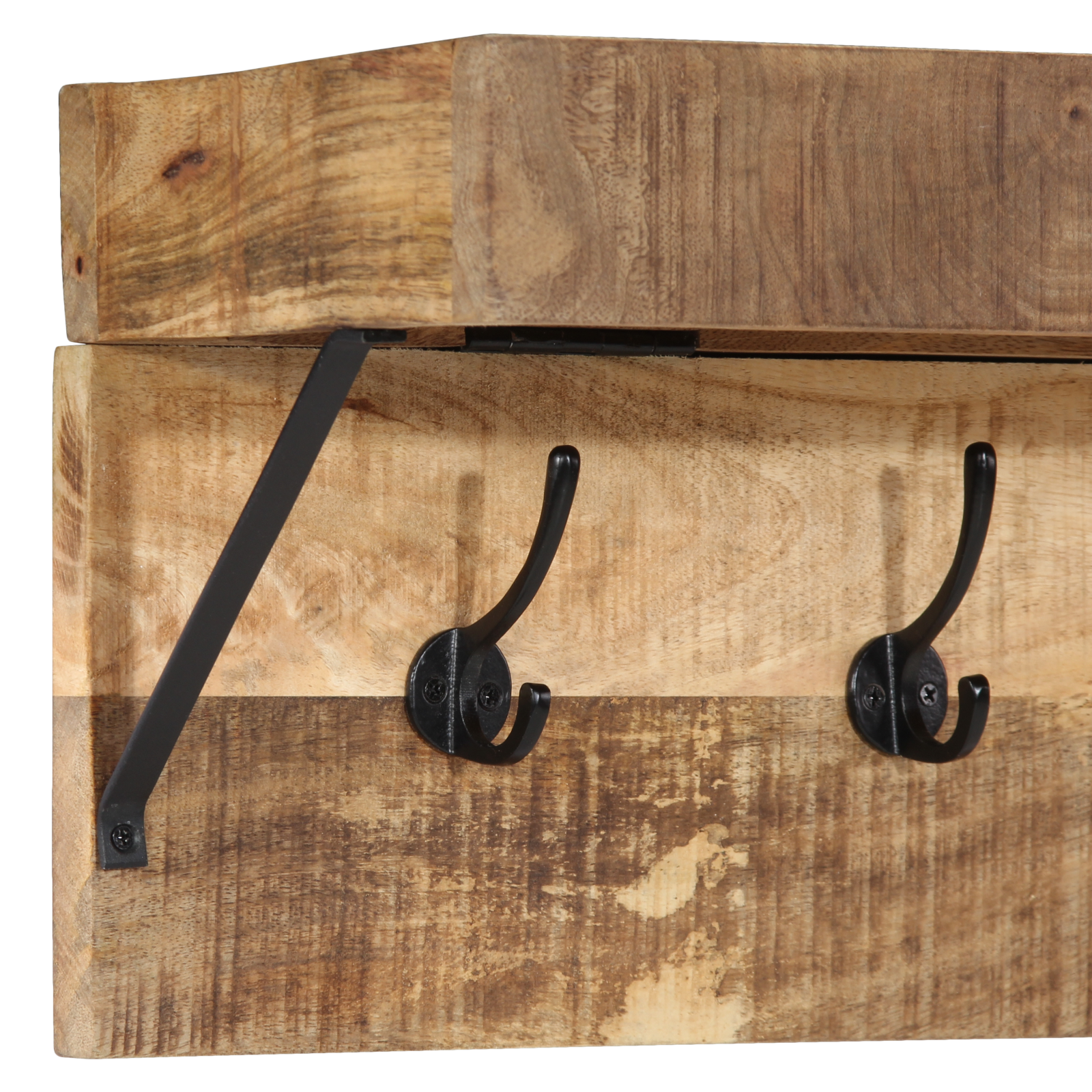 Coat Rack with Shelf Wall Mounted Solid Mango Wood and Metal - Image 7