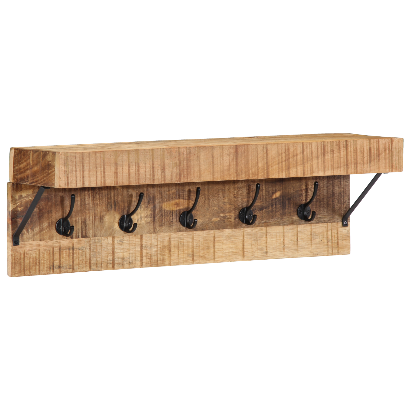 Coat Rack with Shelf Wall Mounted Solid Mango Wood and Metal - Image 2