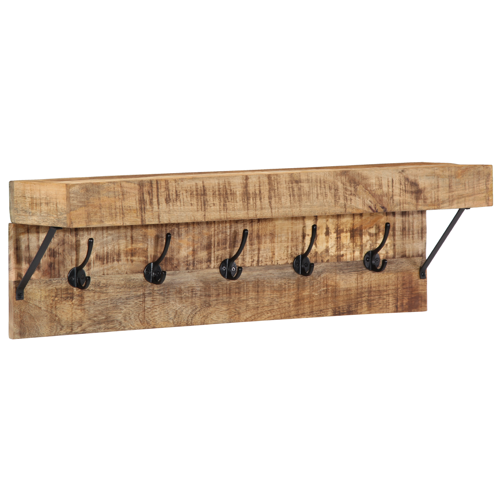 Coat Rack with Shelf Wall Mounted Solid Mango Wood and Metal - Image 3