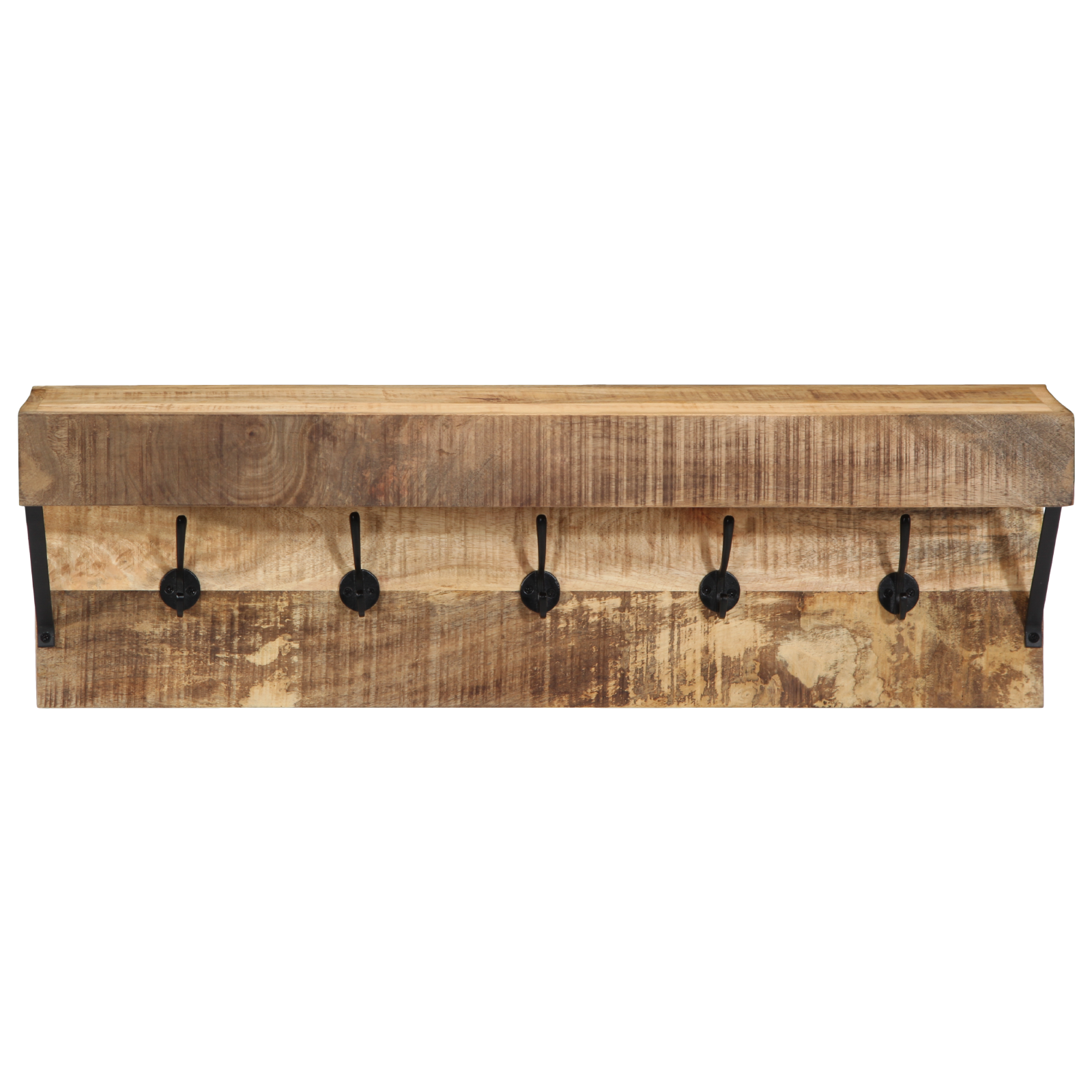 Coat Rack with Shelf Wall Mounted Solid Mango Wood and Metal - Image 4