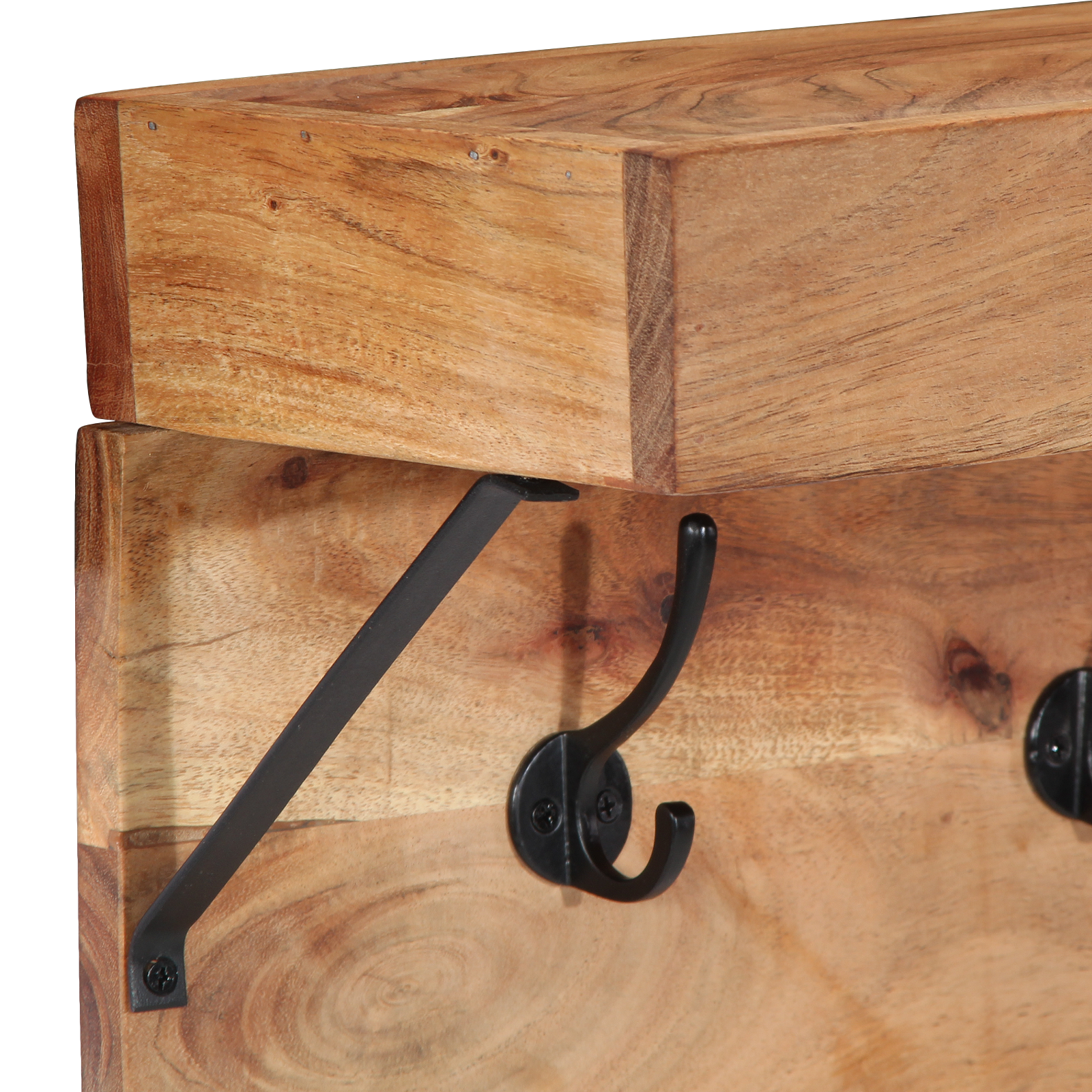 Coat Rack with Shelf Wall Mounted Solid Acacia Wood and Metal - Image 7