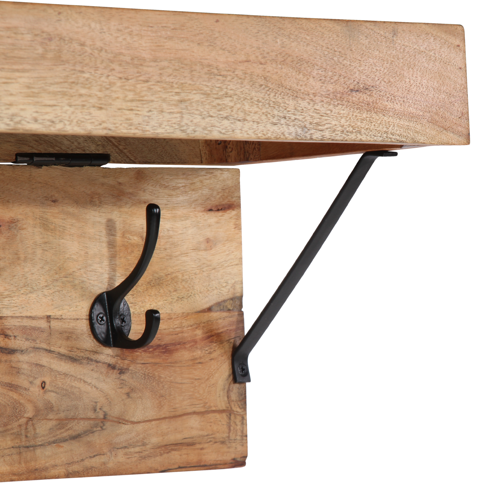Coat Rack with Shelf Wall Mounted Solid Acacia Wood and Metal - Image 8