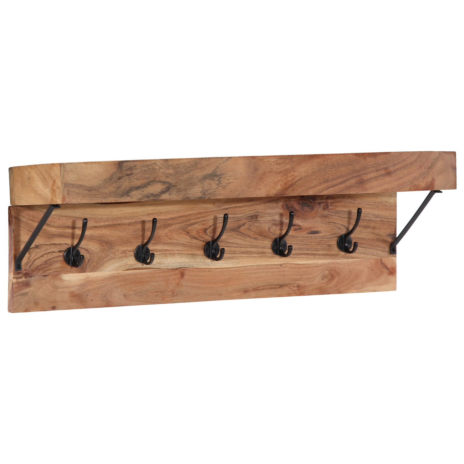 Coat Rack with Shelf Wall Mounted Solid Acacia Wood and Metal - Image 2