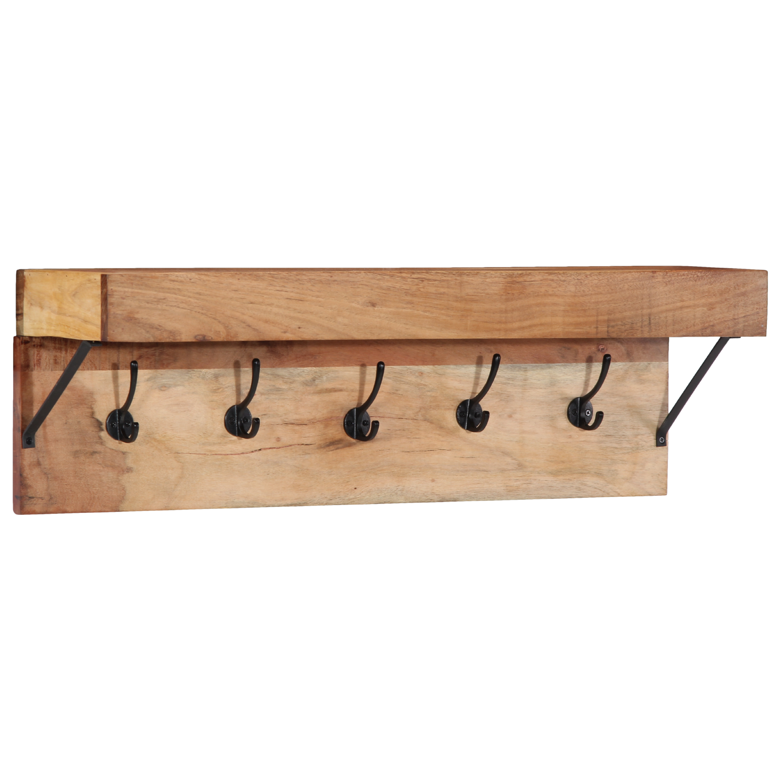 Coat Rack with Shelf Wall Mounted Solid Acacia Wood and Metal - Image 3