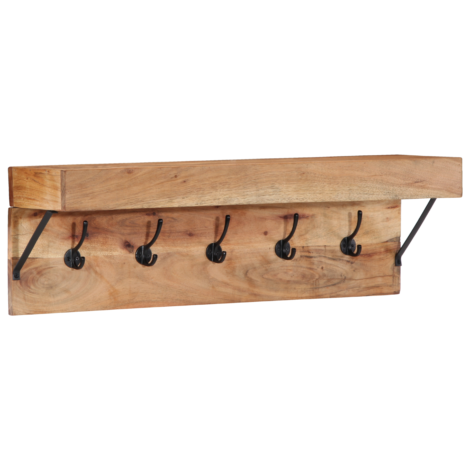 Coat Rack with Shelf Wall Mounted Solid Acacia Wood and Metal