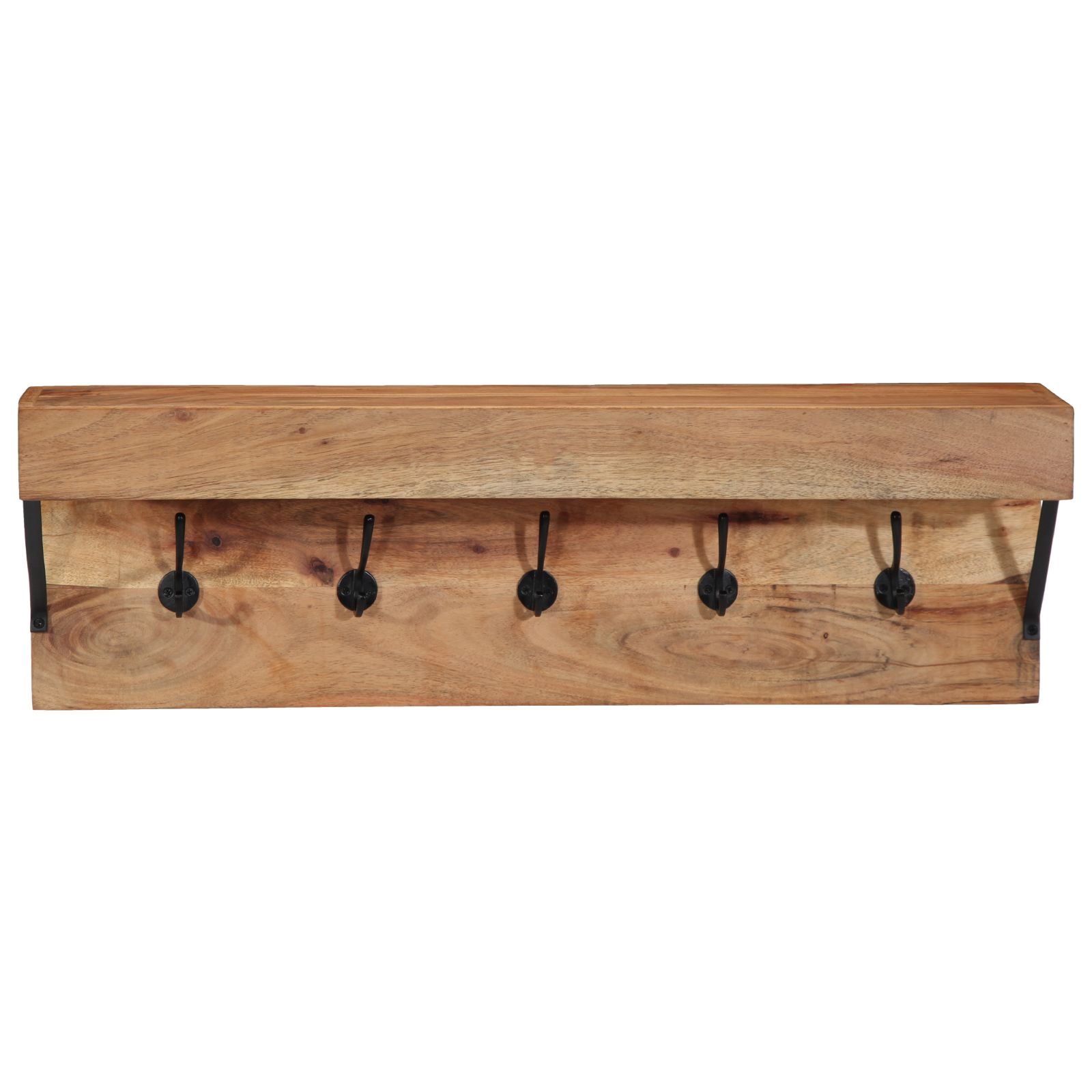 Coat Rack with Shelf Wall Mounted Solid Acacia Wood and Metal - Image 4