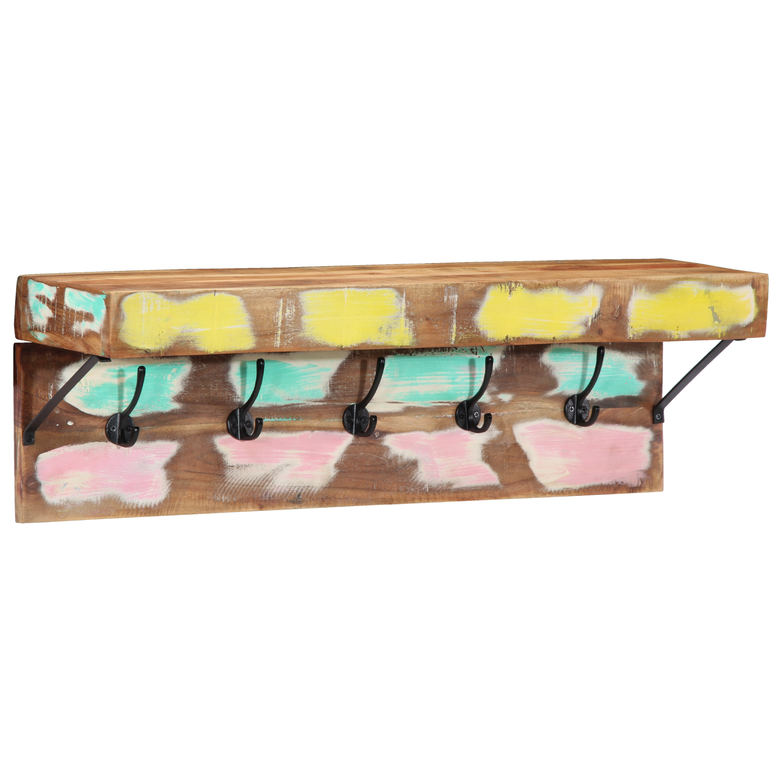 Coat Rack with Shelf Wall Mounted Solid Reclaimed Wood & Metal - Image 2