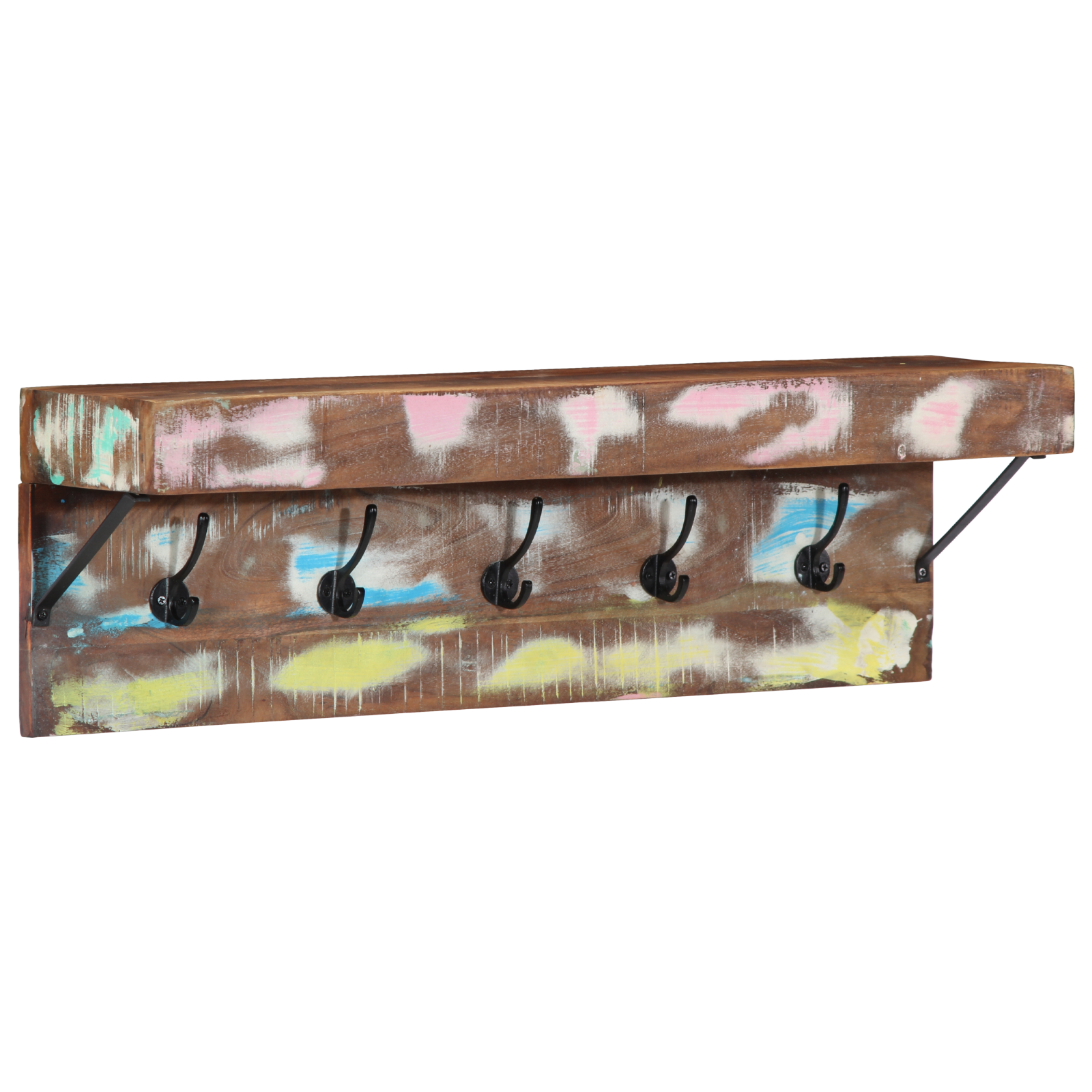 Coat Rack with Shelf Wall Mounted Solid Reclaimed Wood & Metal - Image 3