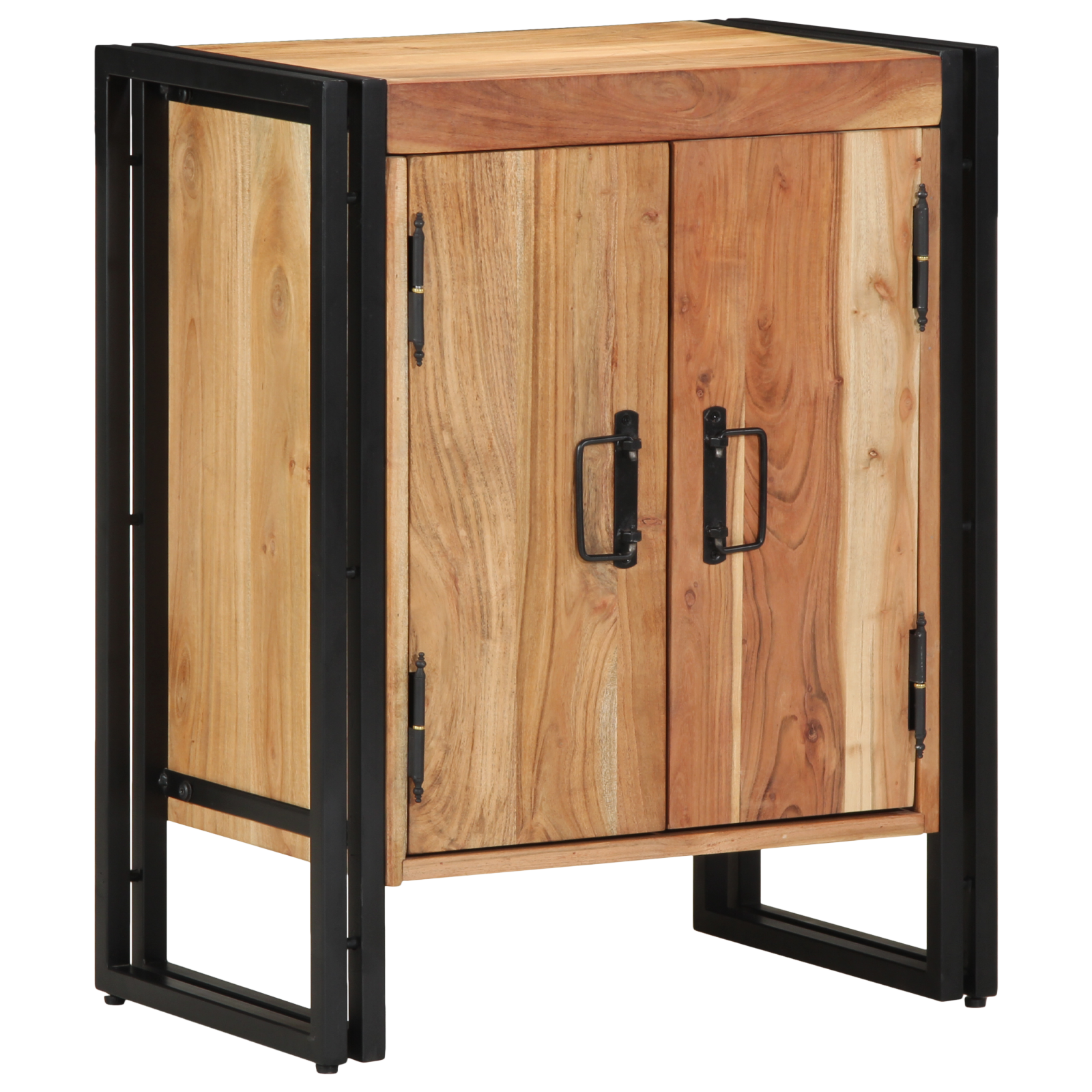 Shoe Cabinet Black 30x30x40 cm Solid Acacia Wood and Steel - Image 4