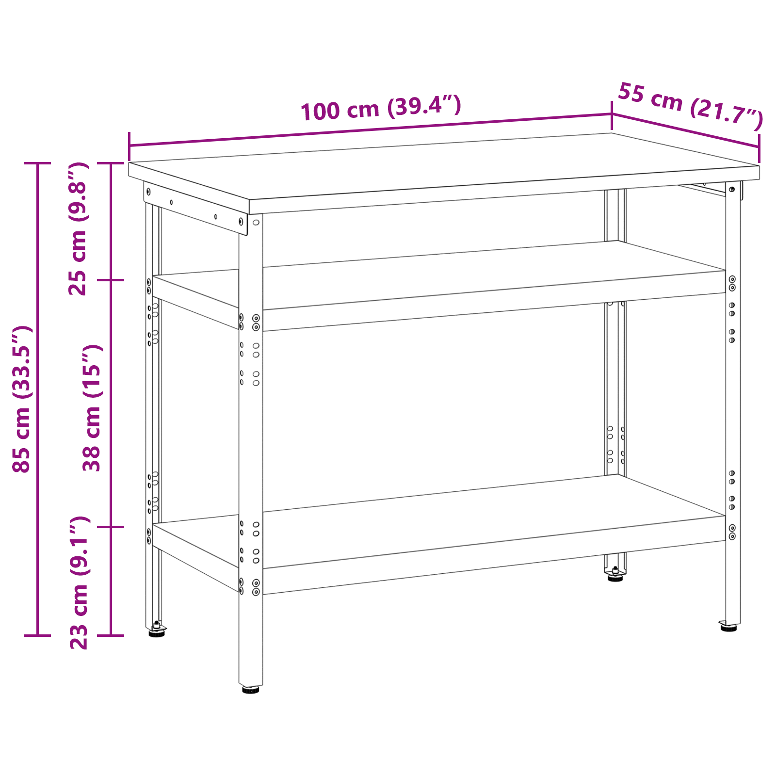 Work Table in Grey, 100x55x85 cm, Made of Steel and Engineered Wood - Image 10