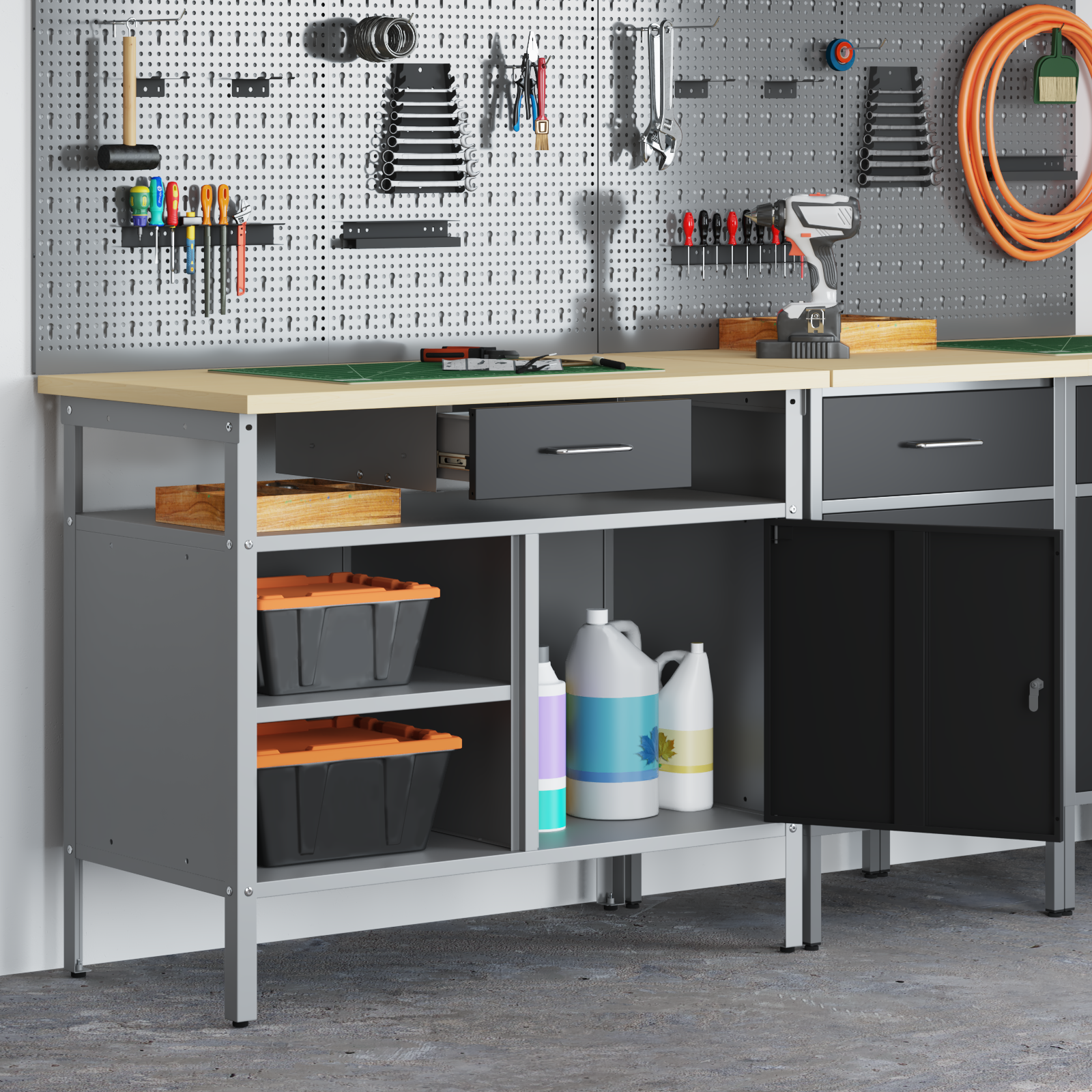 Workbench with Lockable Door Black 100x55x85 cm Steel - Image 4