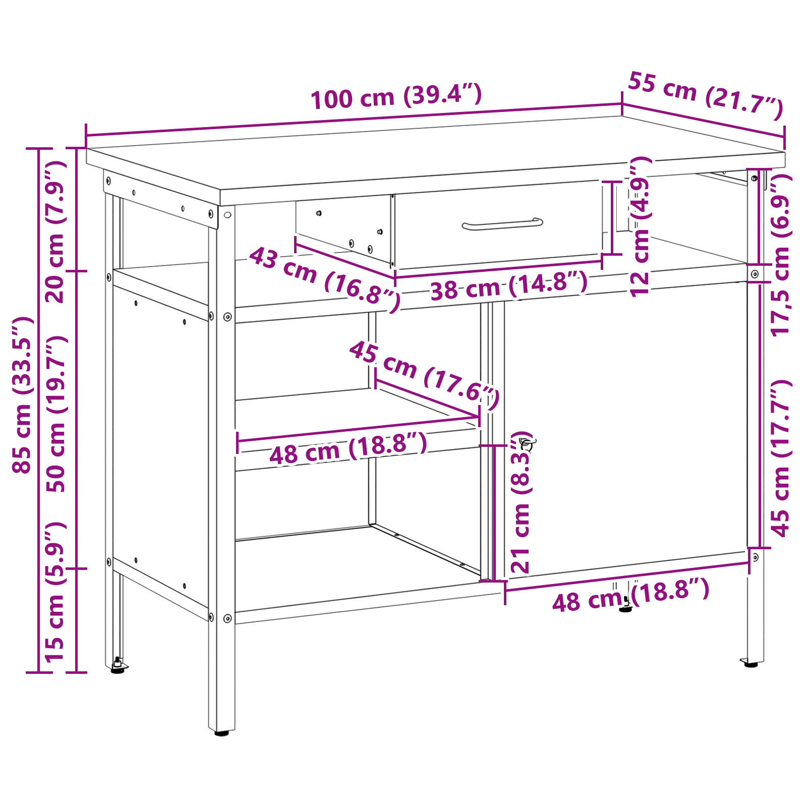 Workbench with Lockable Door Black 100x55x85 cm Steel - Image 11