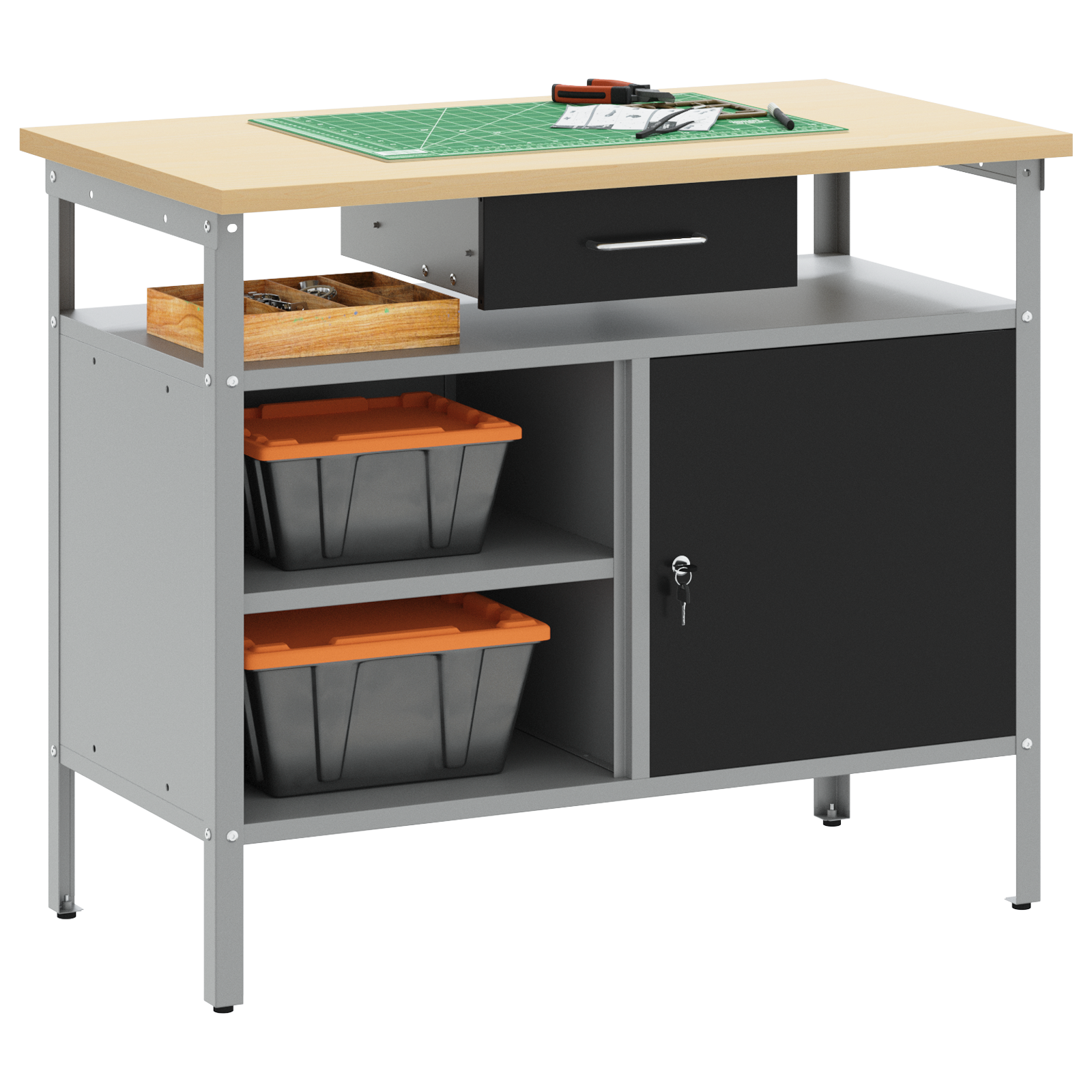 Workbench with Lockable Door Black 100x55x85 cm Steel - Image 3