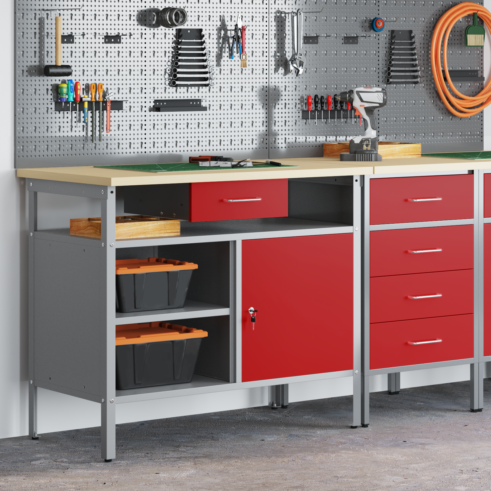 Workbench with Lockable Door Red 100x55x85 cm Steel