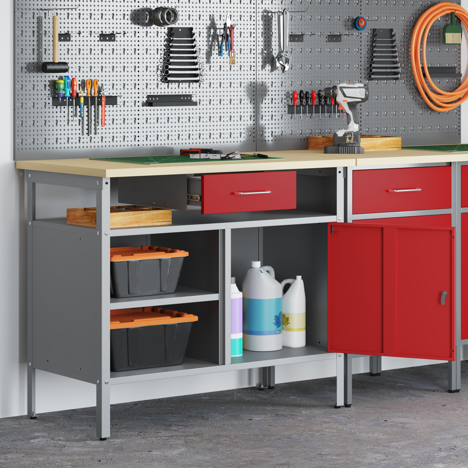 Workbench with Lockable Door Red 100x55x85 cm Steel - Image 4