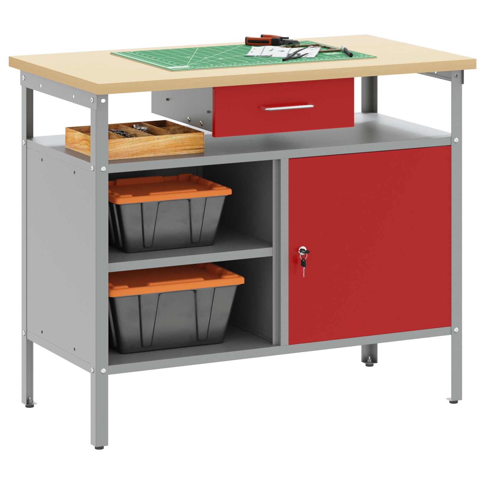Workbench with Lockable Door Red 100x55x85 cm Steel - Image 3