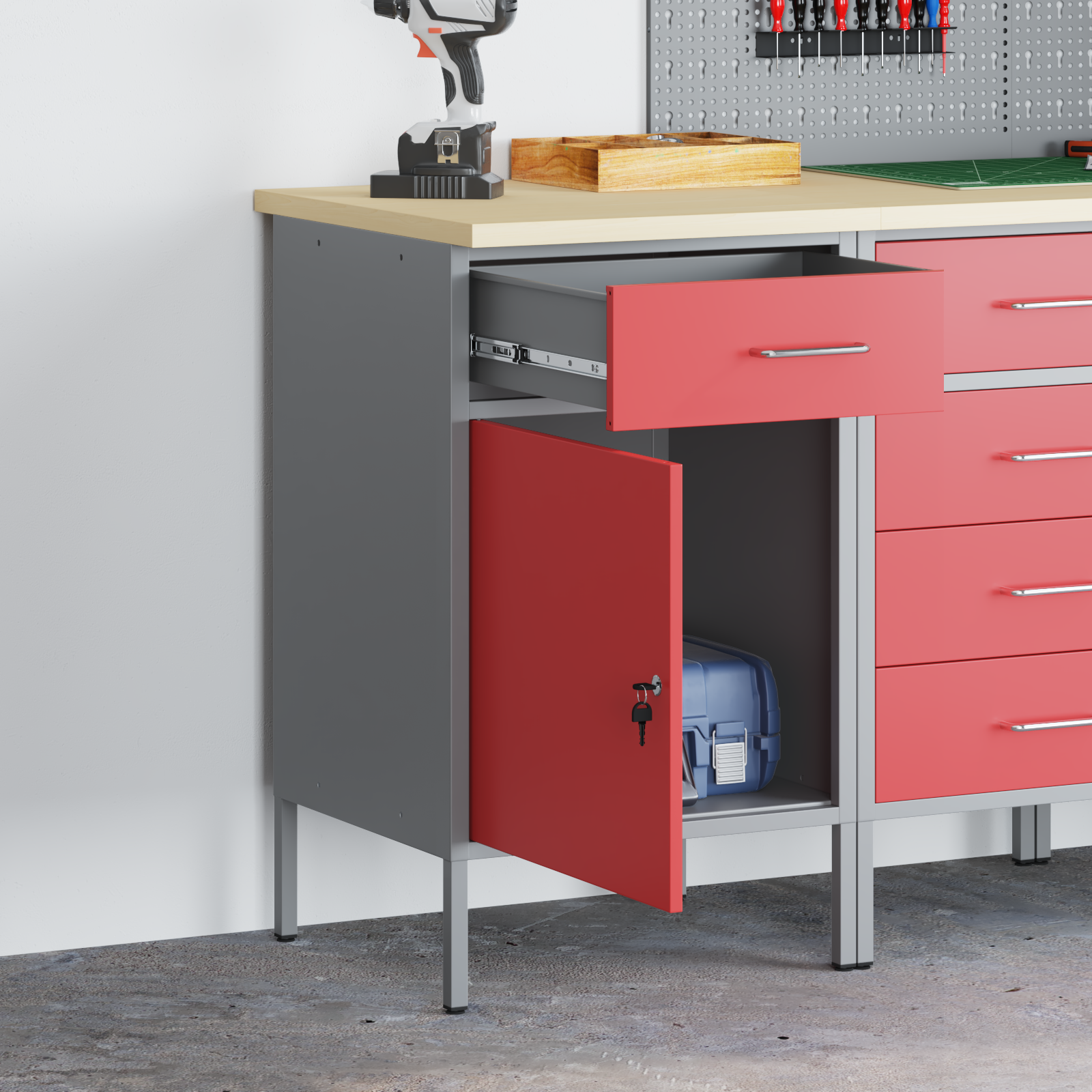 Work Cabinet Red 50x55x84 cm Steel