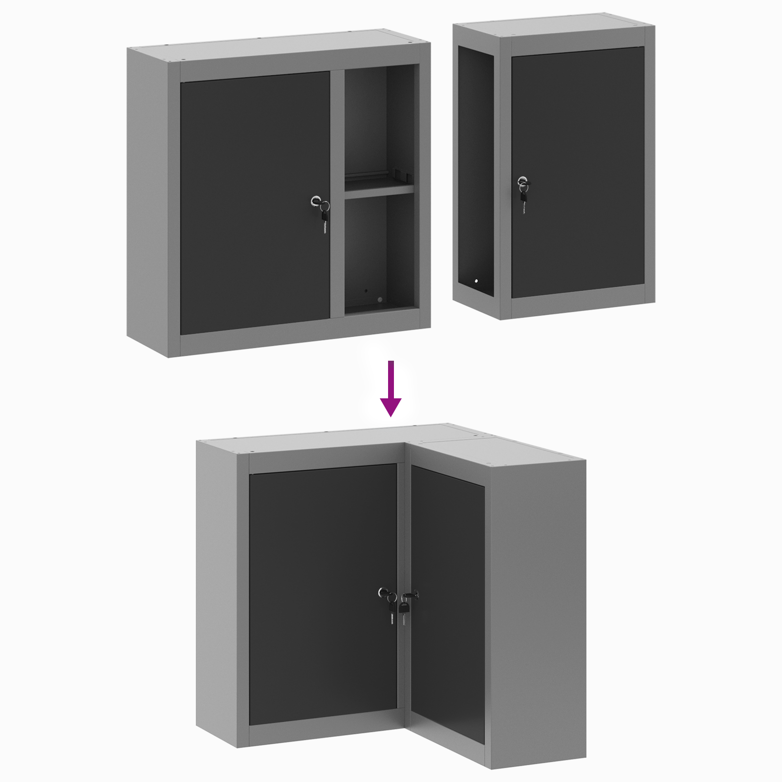 Corner Tool Cabinet Wall-Mounted and Lockable Black Steel - Image 9