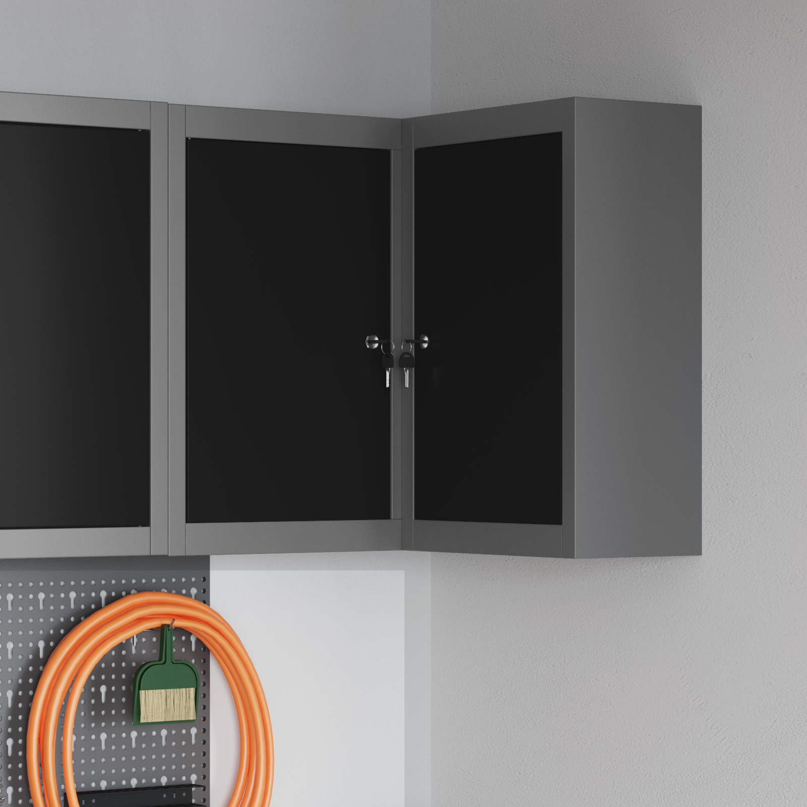 Corner Tool Cabinet Wall-Mounted and Lockable Black Steel