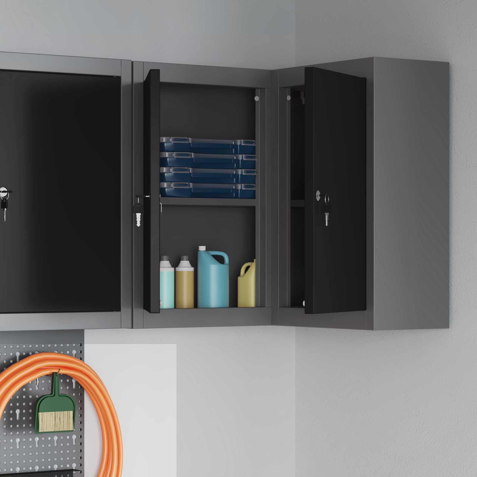 Corner Tool Cabinet Wall-Mounted and Lockable Black Steel - Image 3